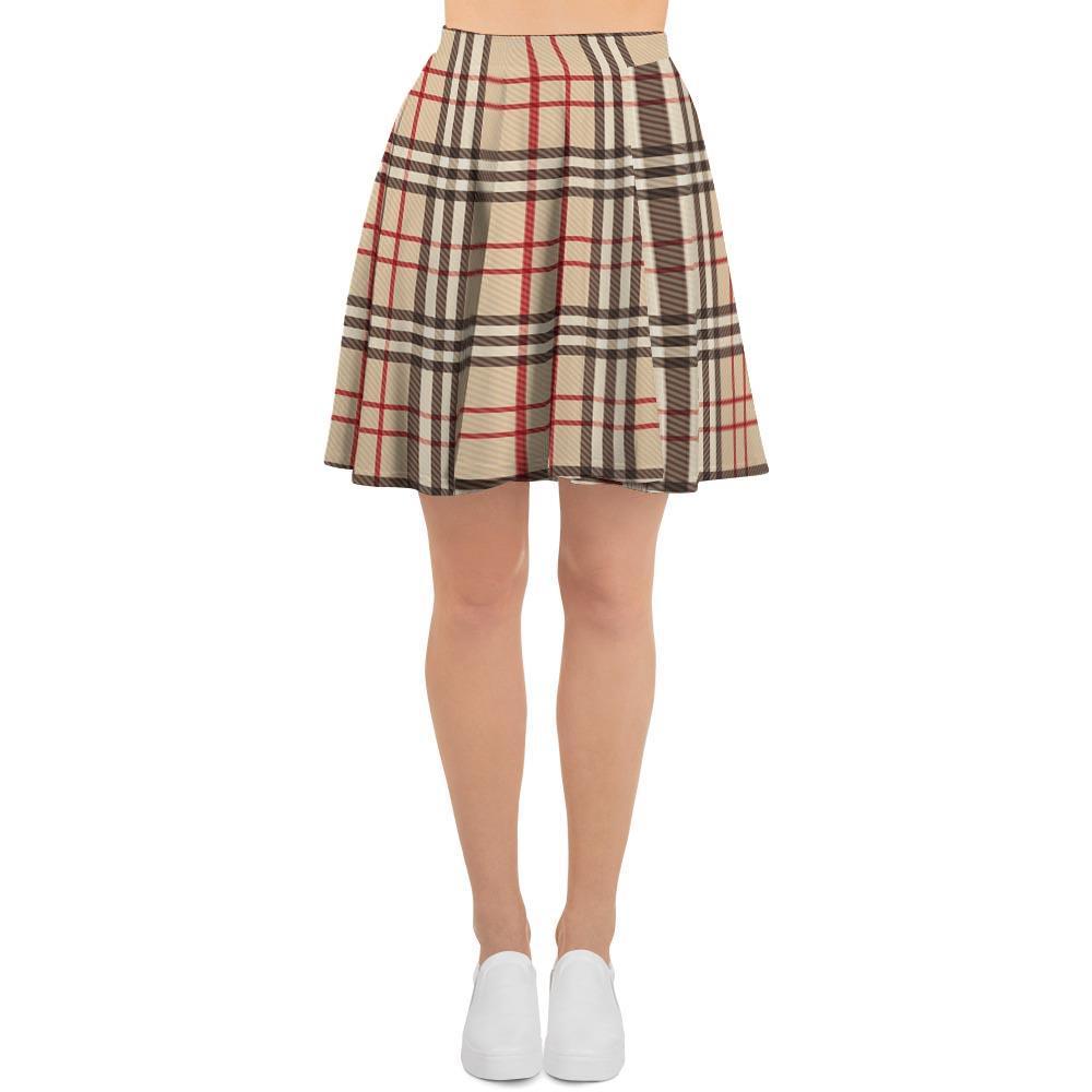 Beige Plaid Tartan Women's Skirt-grizzshop