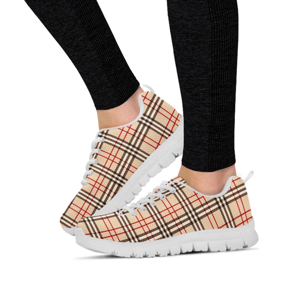Beige Plaid Tartan Women's Sneakers-grizzshop