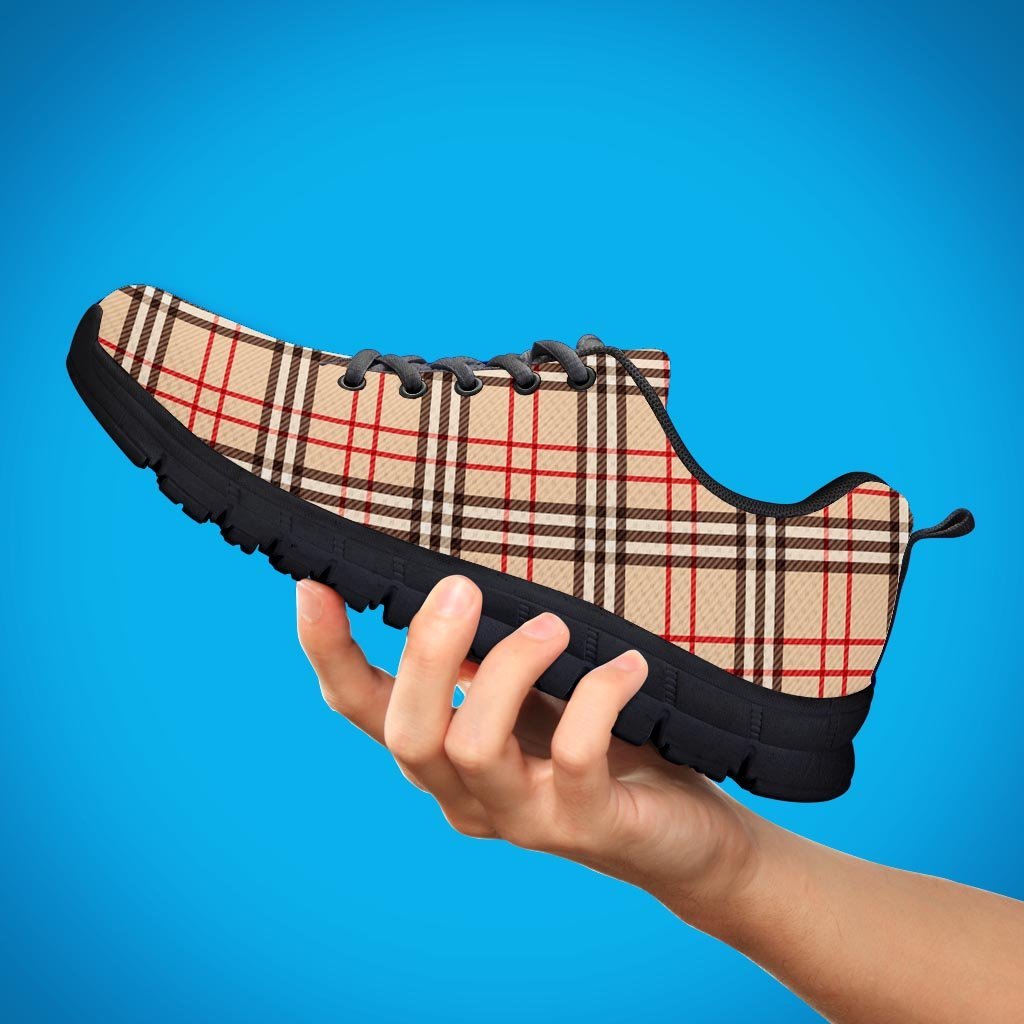 Beige Plaid Tartan Women's Sneakers-grizzshop