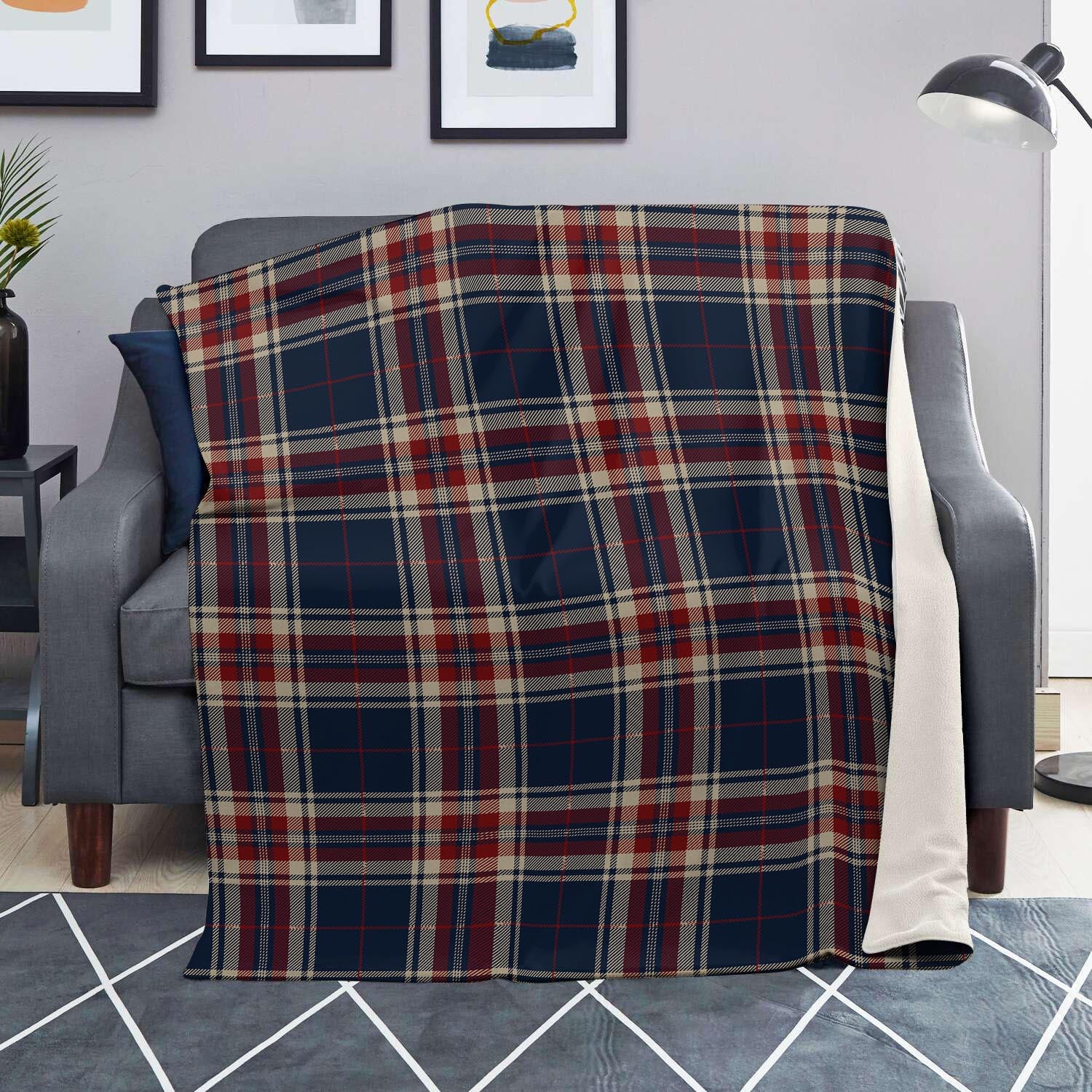 Beige Red And Blue Plaid Tartan Blanket-grizzshop