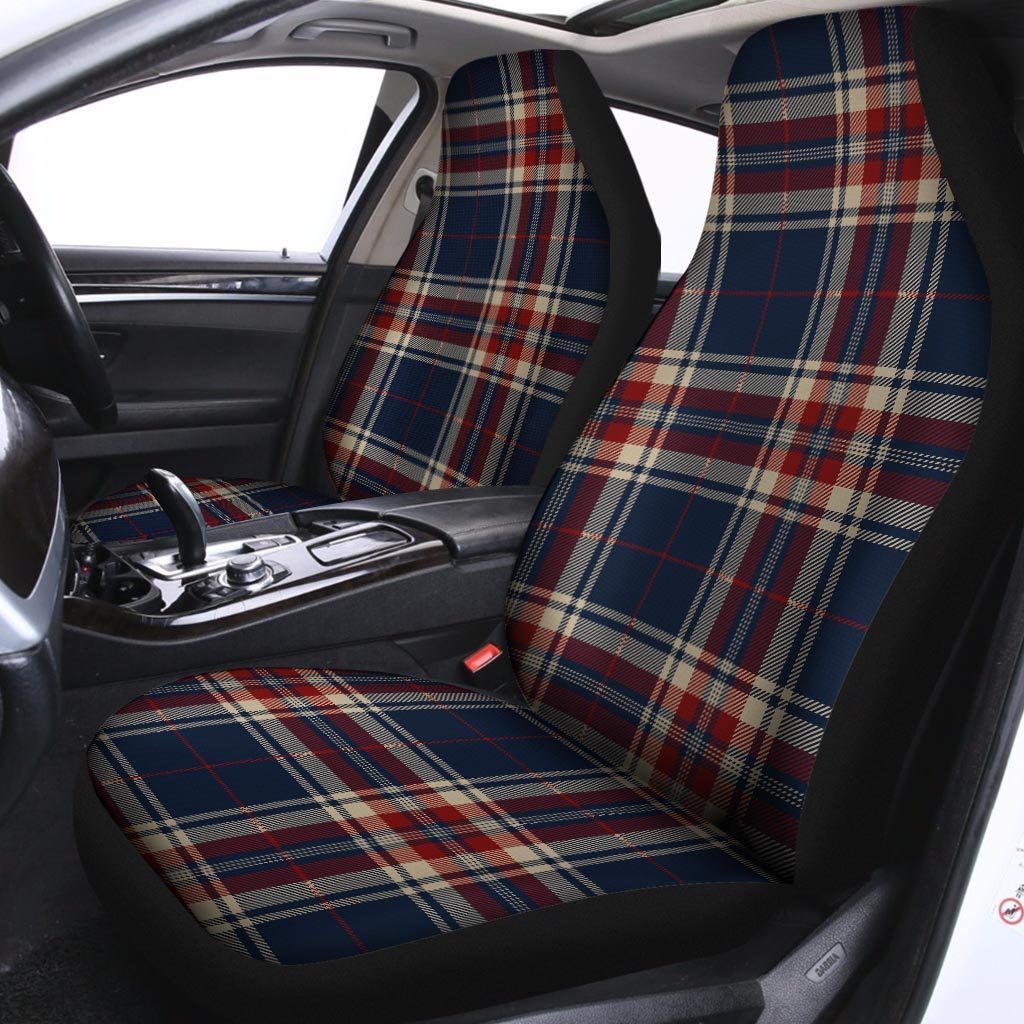 Beige Red And Blue Plaid Tartan Car Seat Covers-grizzshop