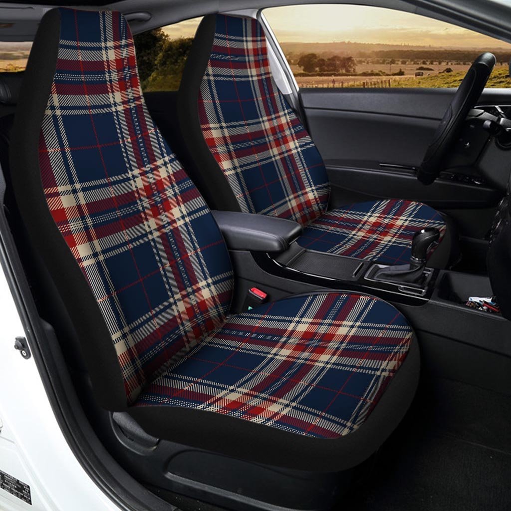 Beige Red And Blue Plaid Tartan Car Seat Covers-grizzshop