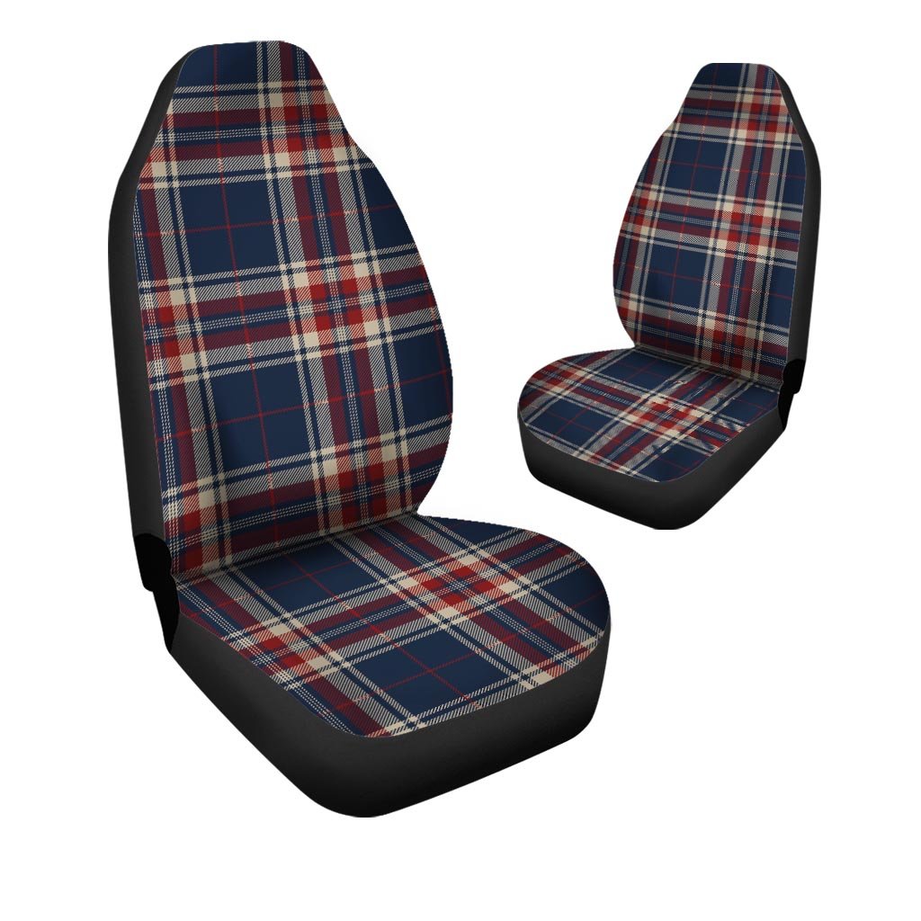 Beige Red And Blue Plaid Tartan Car Seat Covers-grizzshop