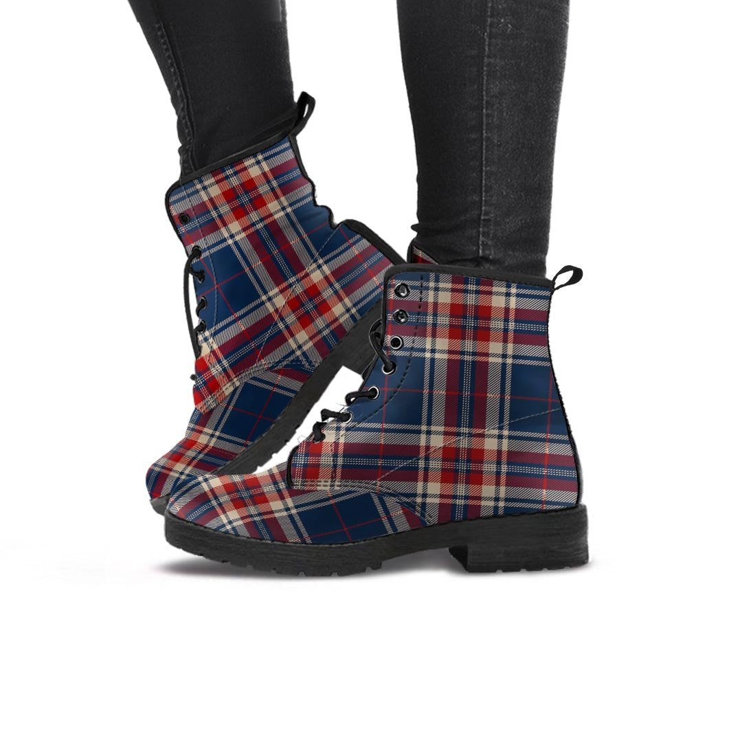 Beige Red And Blue Plaid Tartan Women's Boots-grizzshop