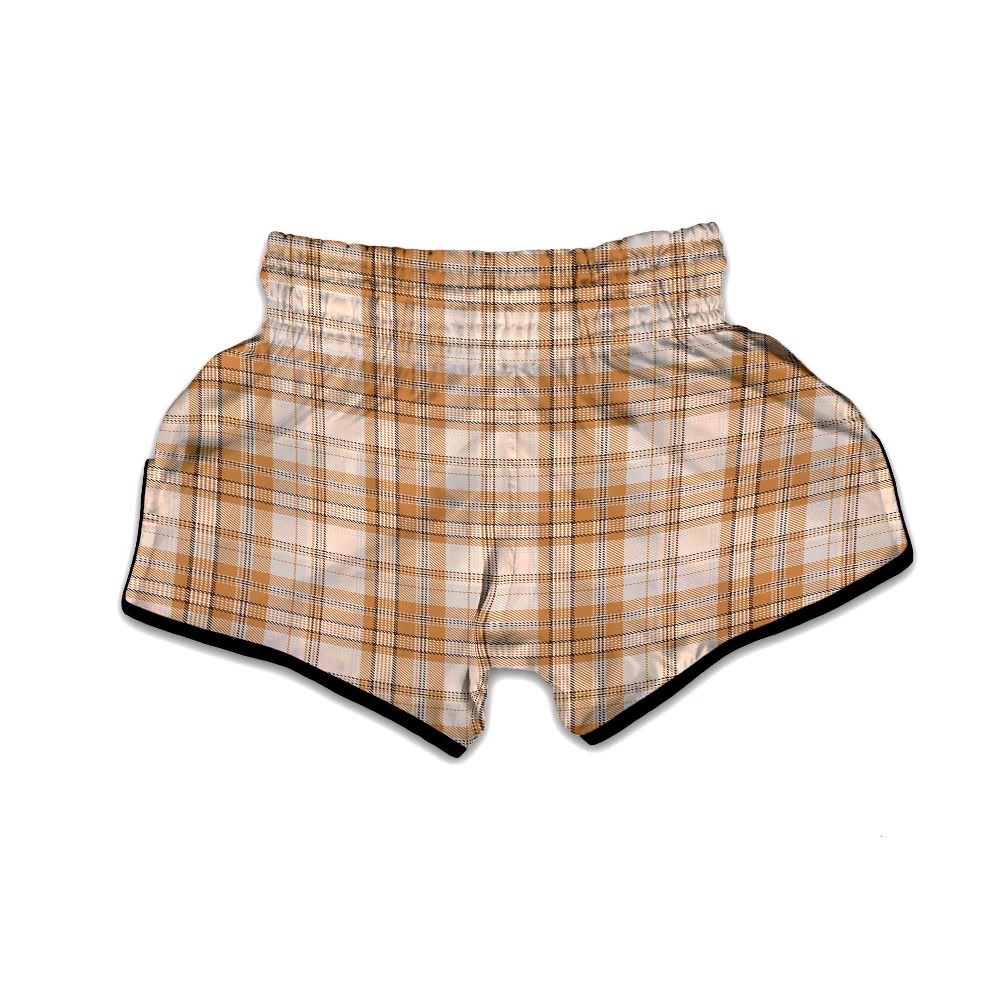 Beige Plaid Tartan Muay Thai Boxing Shorts-grizzshop