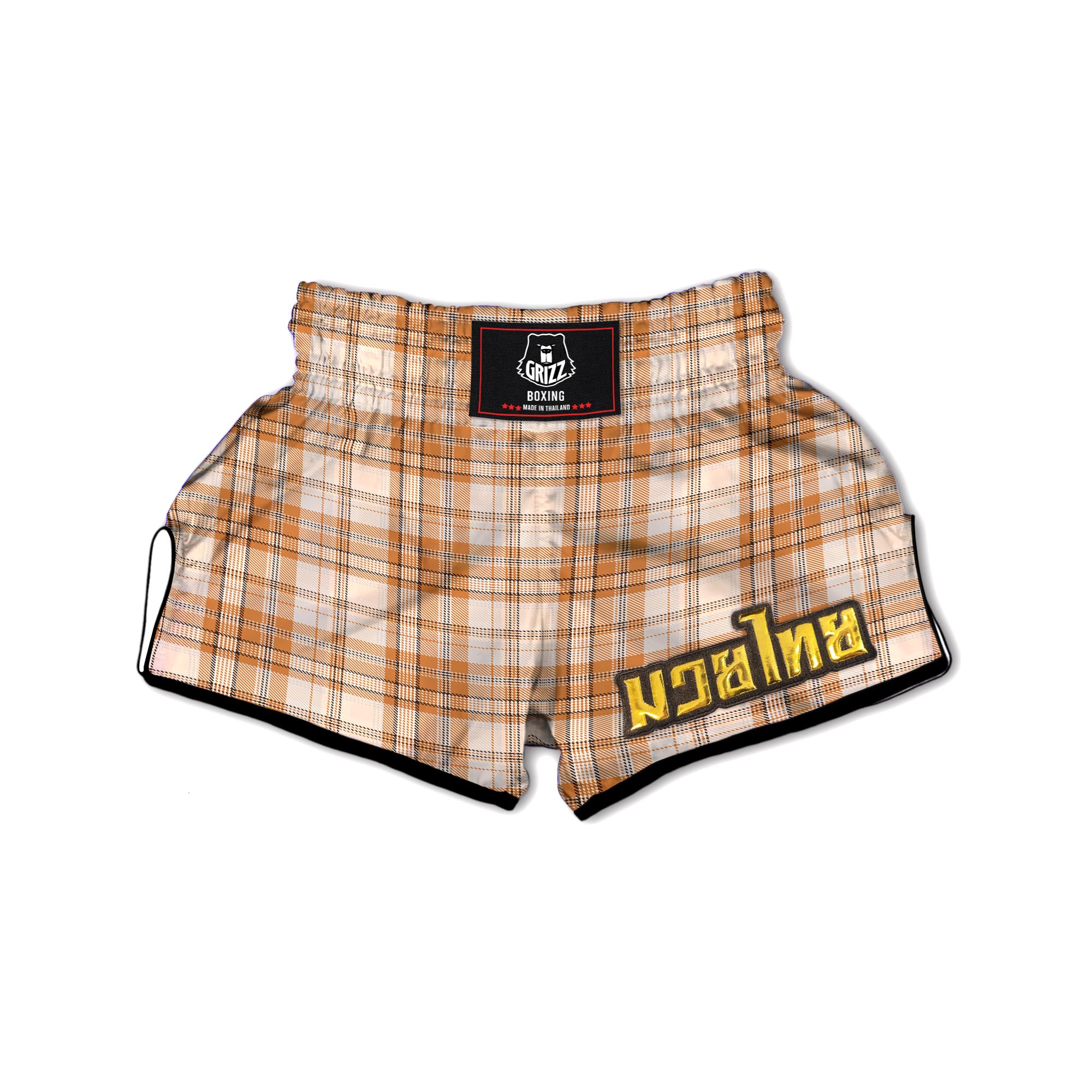 Beige Plaid Tartan Muay Thai Boxing Shorts-grizzshop
