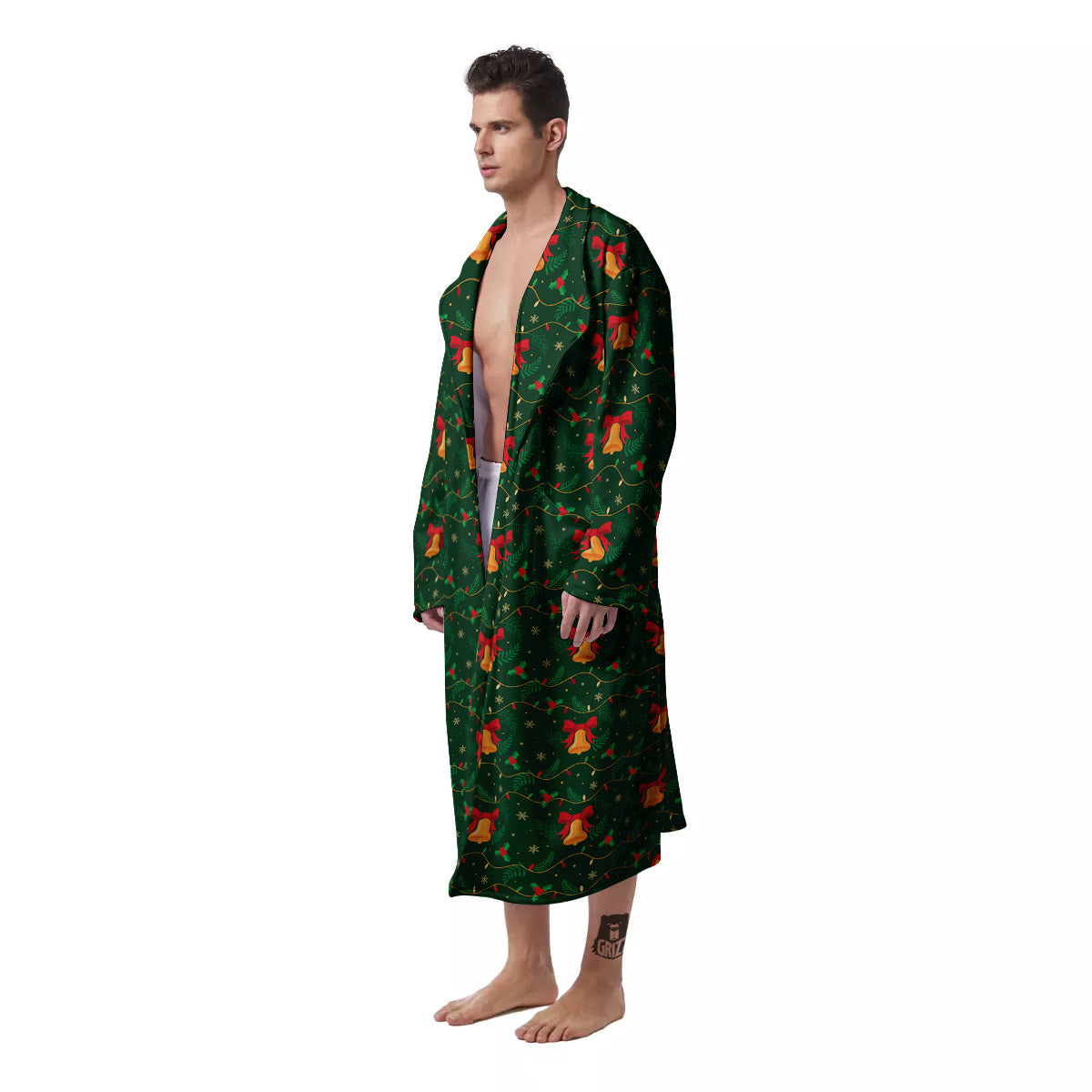 Bell Cute Christmas Print Pattern Men's Robe-grizzshop
