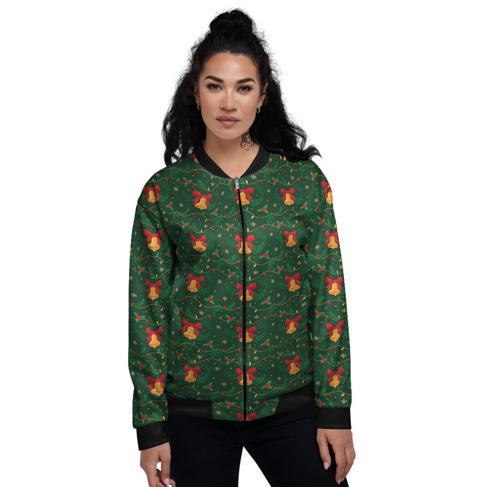 Bell Cute Christmas Print Pattern Women's Bomber Jacket-grizzshop