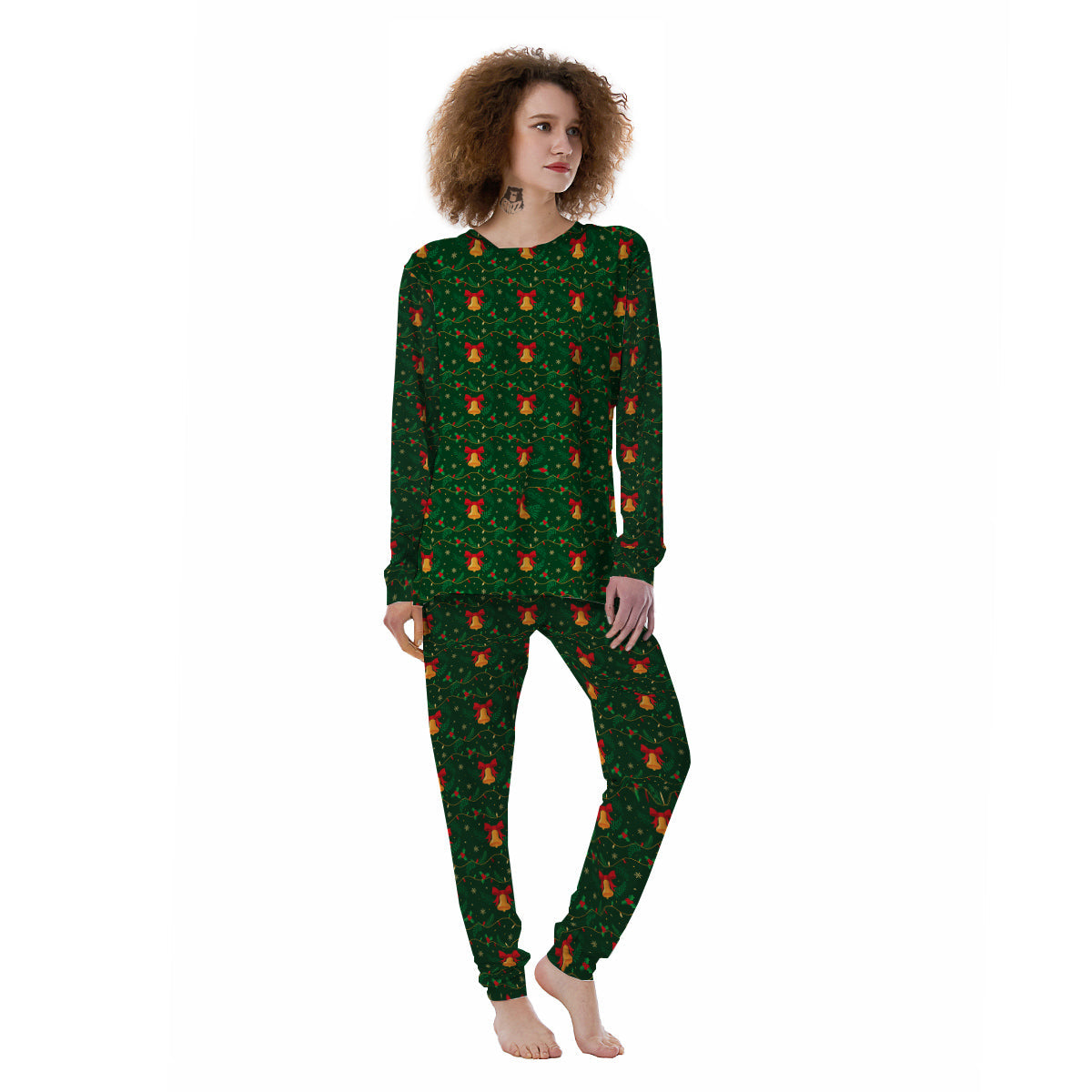 Bell Cute Christmas Print Pattern Women's Pajamas-grizzshop