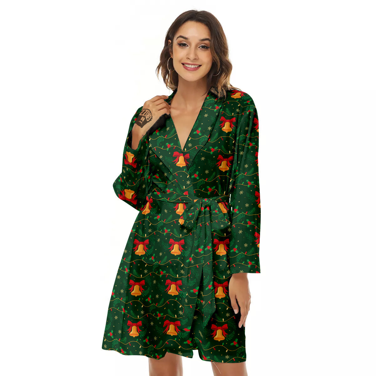 Bell Cute Christmas Print Pattern Women's Robe-grizzshop