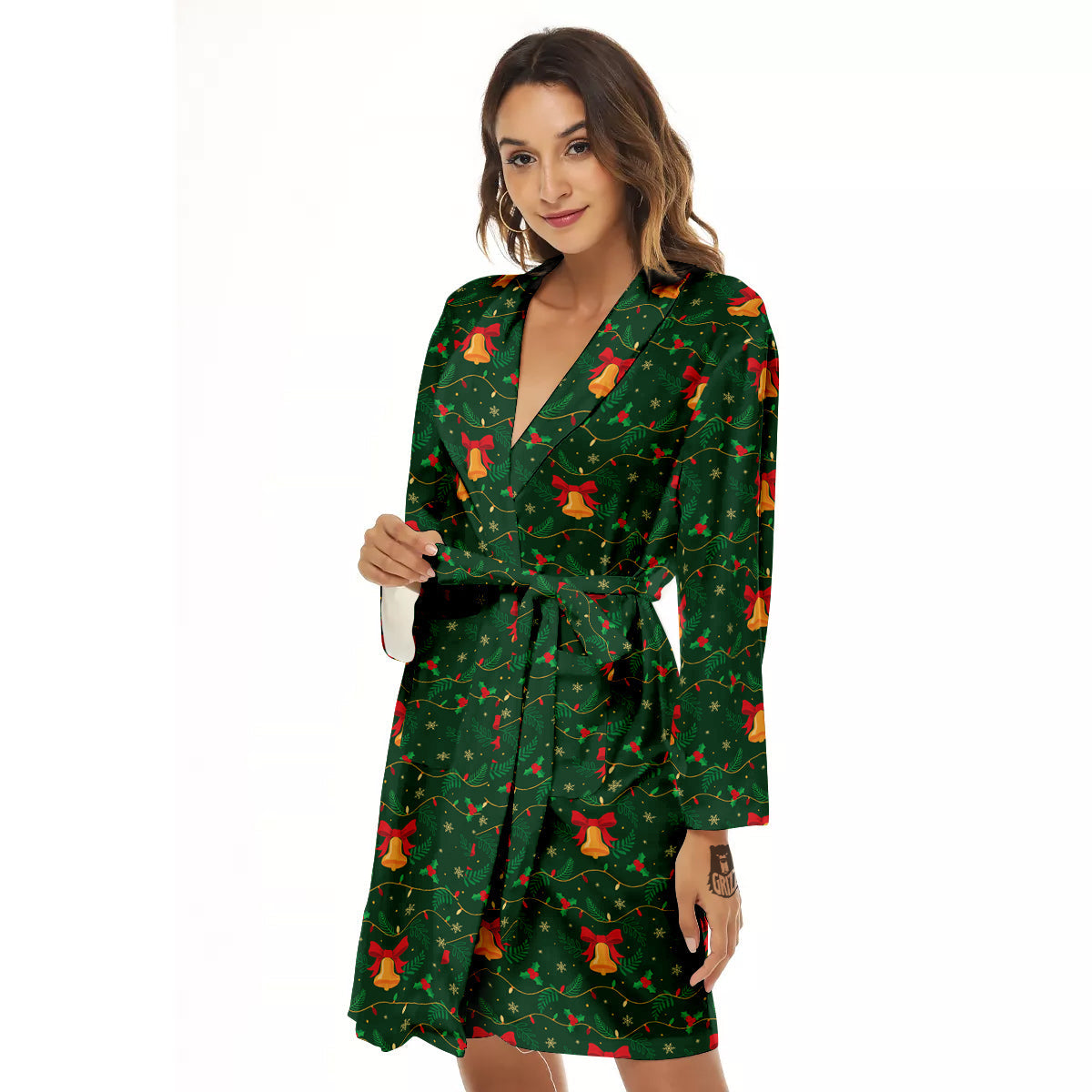 Bell Cute Christmas Print Pattern Women's Robe-grizzshop