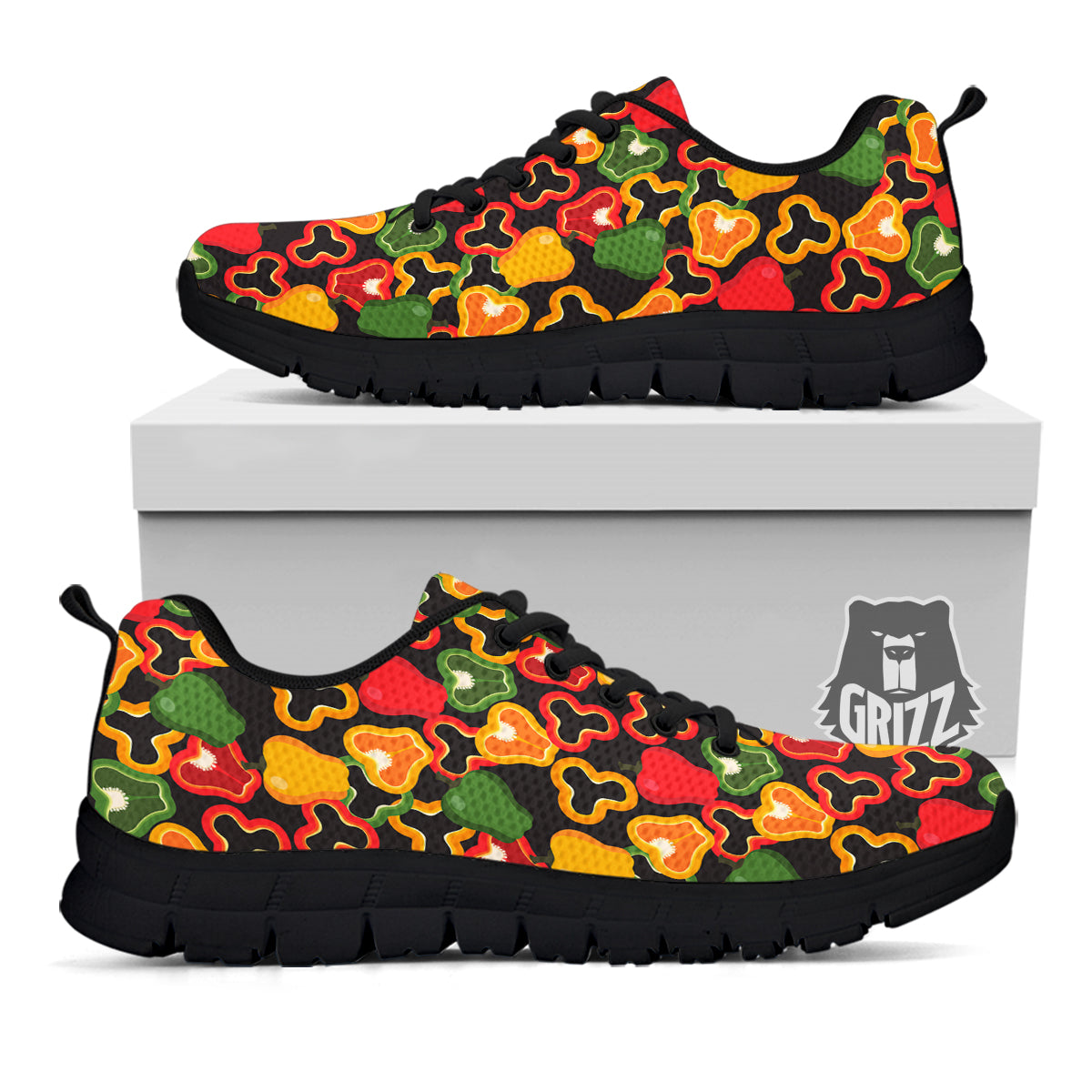 Bell Pepper Black Print Pattern Black Sneaker-grizzshop