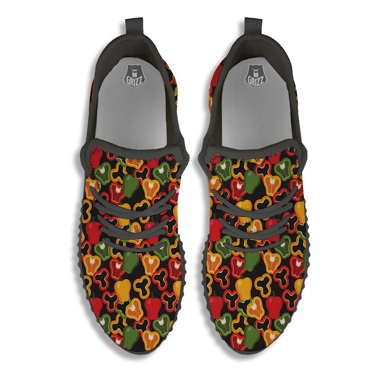 Bell Pepper Black Print Pattern Black Walking Shoes-grizzshop