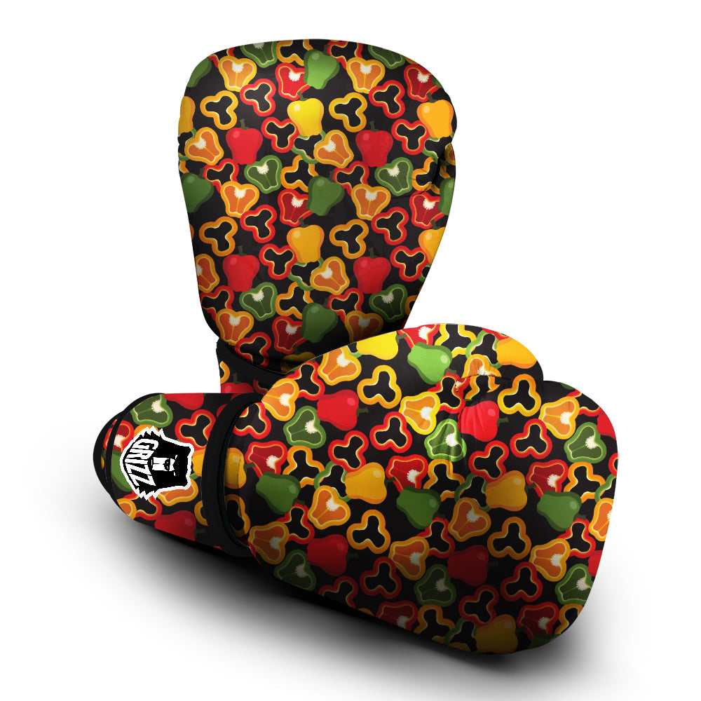 Bell Pepper Black Print Pattern Boxing Gloves-grizzshop