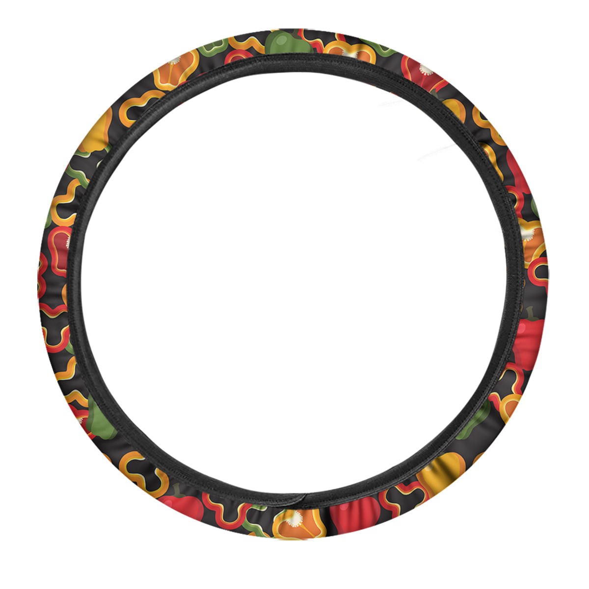 Bell Pepper Black Print Pattern Car Steering Wheel Cover-grizzshop