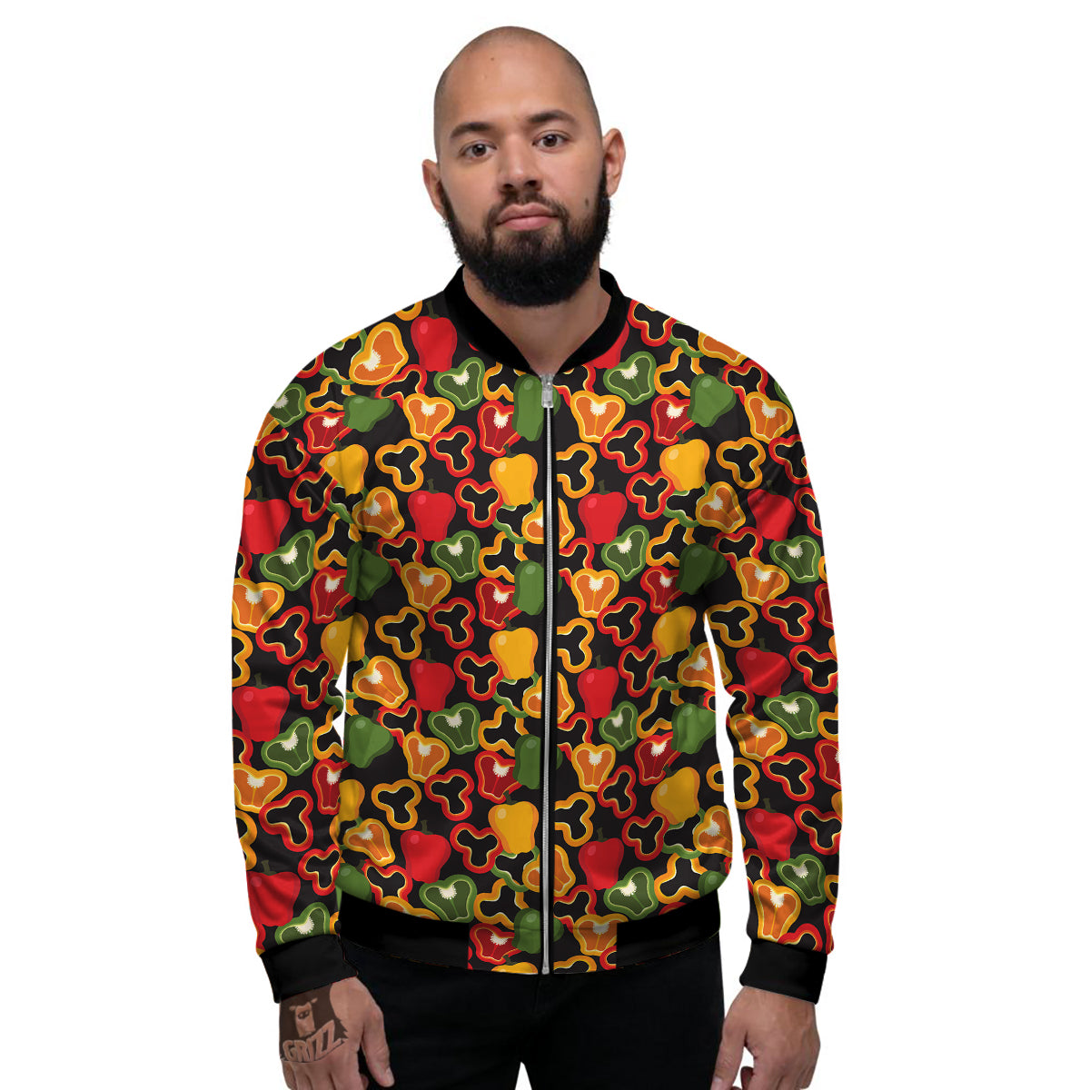 Bell Pepper Black Print Pattern Men's Bomber Jacket-grizzshop
