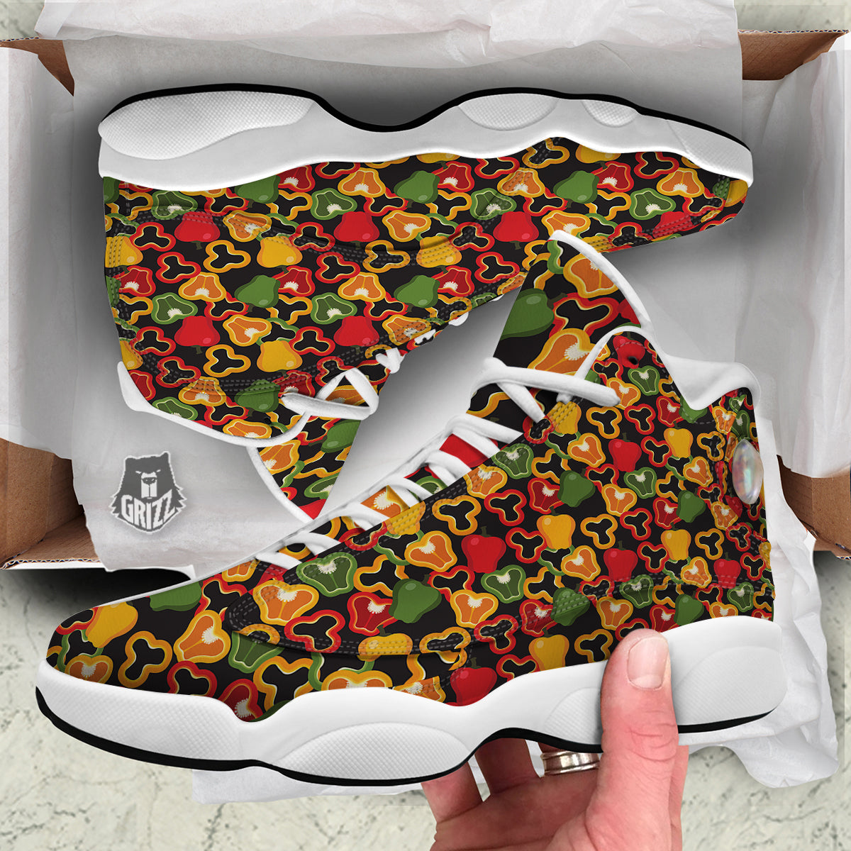 Bell Pepper Black Print Pattern White Basketball Shoes-grizzshop
