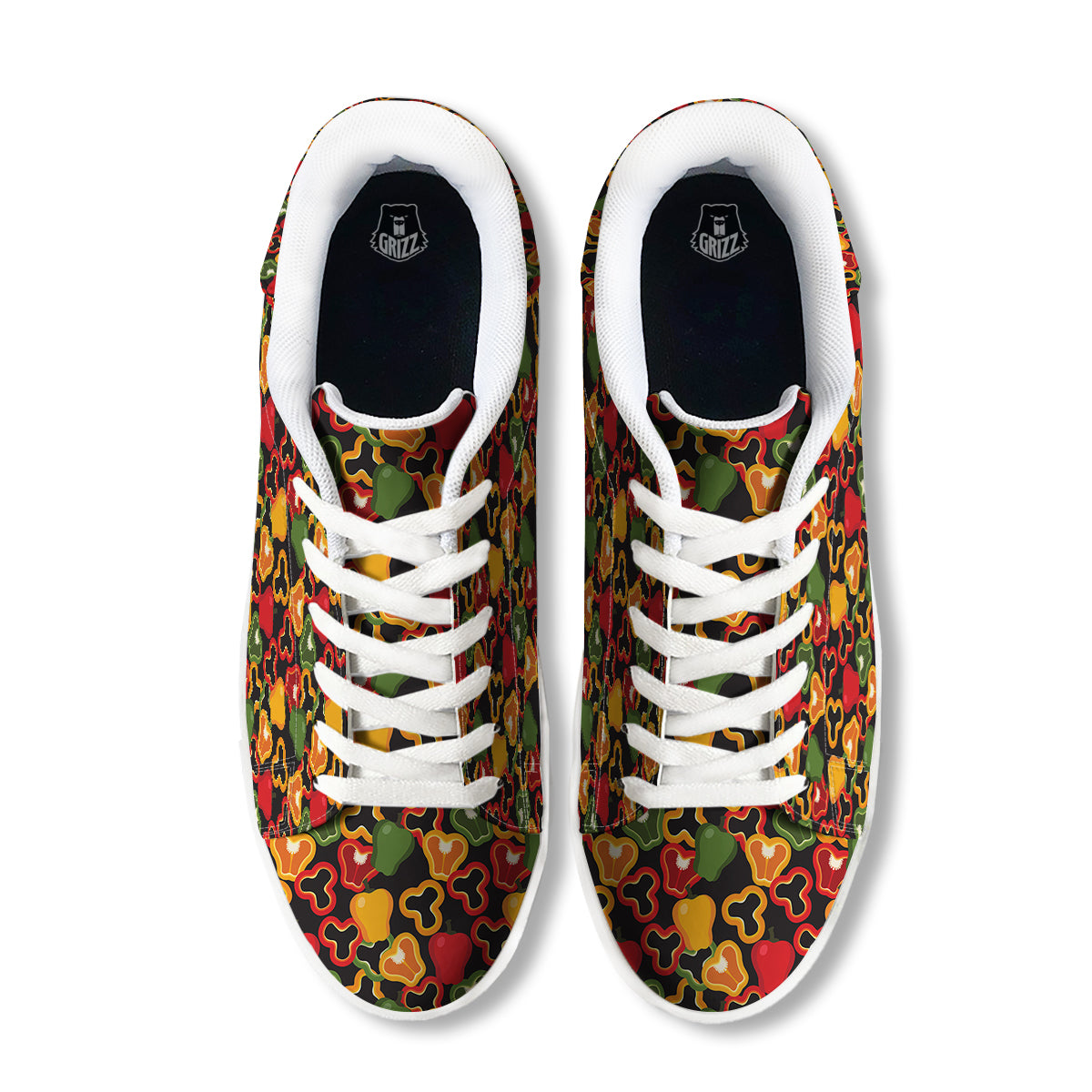 Bell Pepper Black Print Pattern White Low Top Sneakers-grizzshop