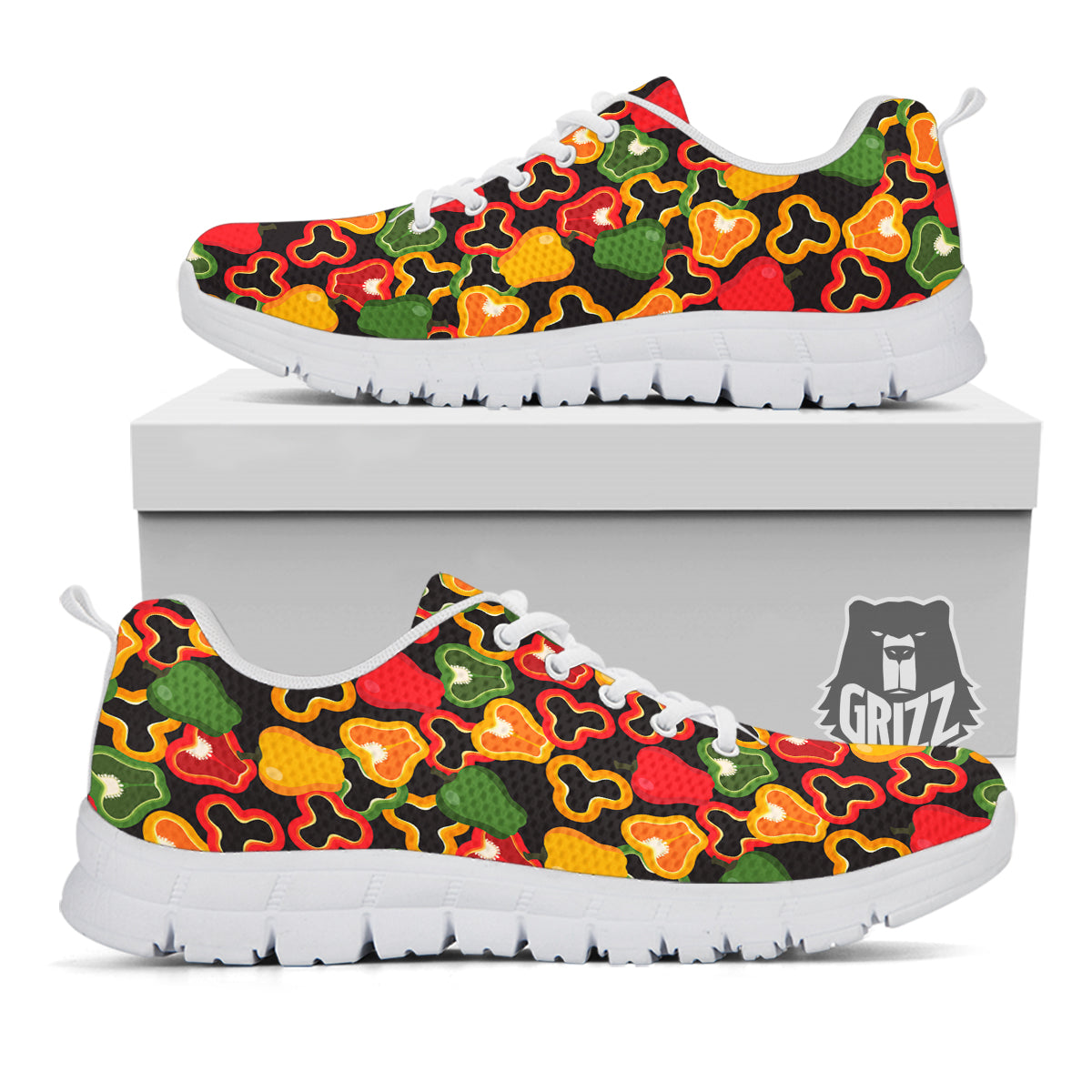 Bell Pepper Black Print Pattern White Sneaker-grizzshop