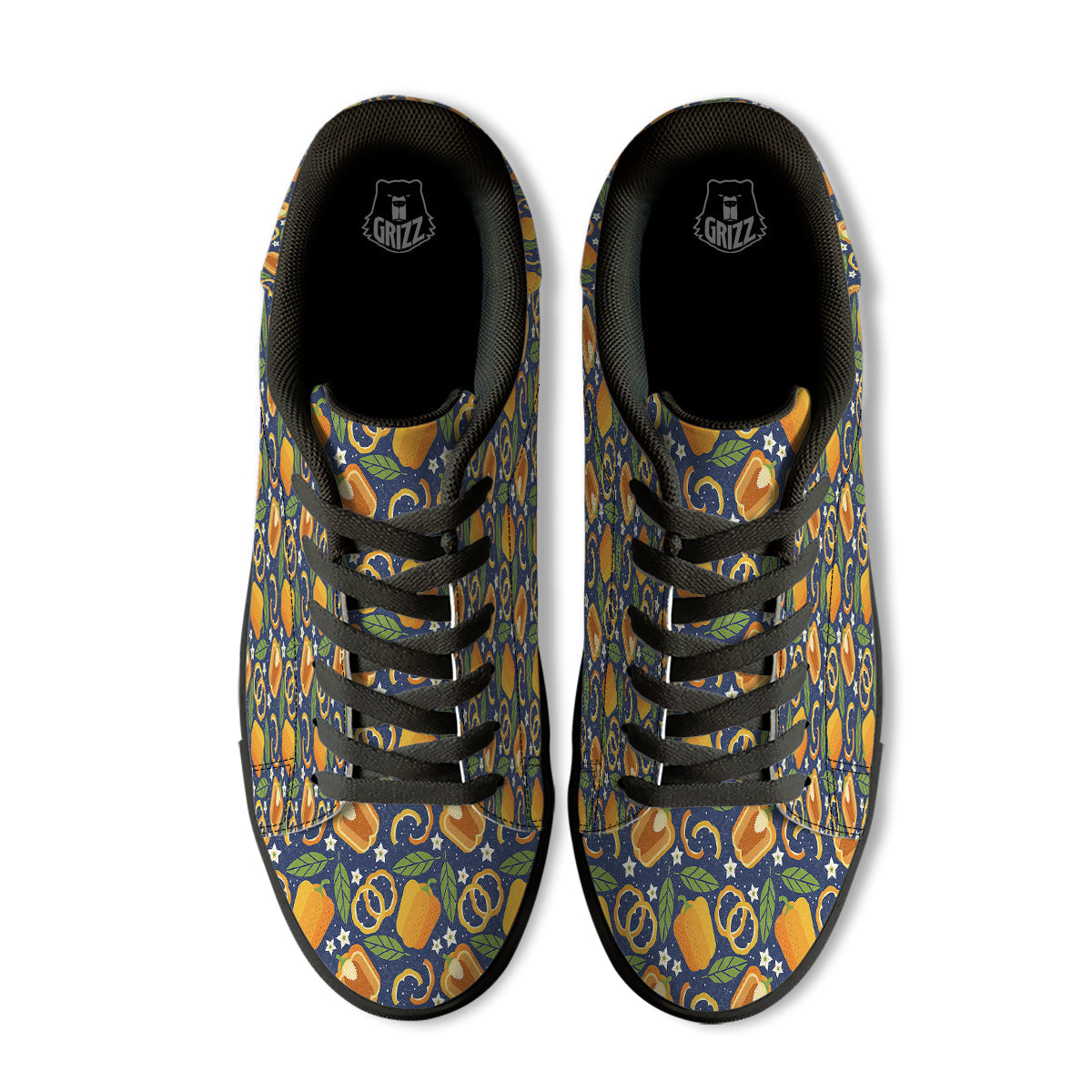 Bell Pepper Leaf Print Pattern Black Low Top Sneakers-grizzshop