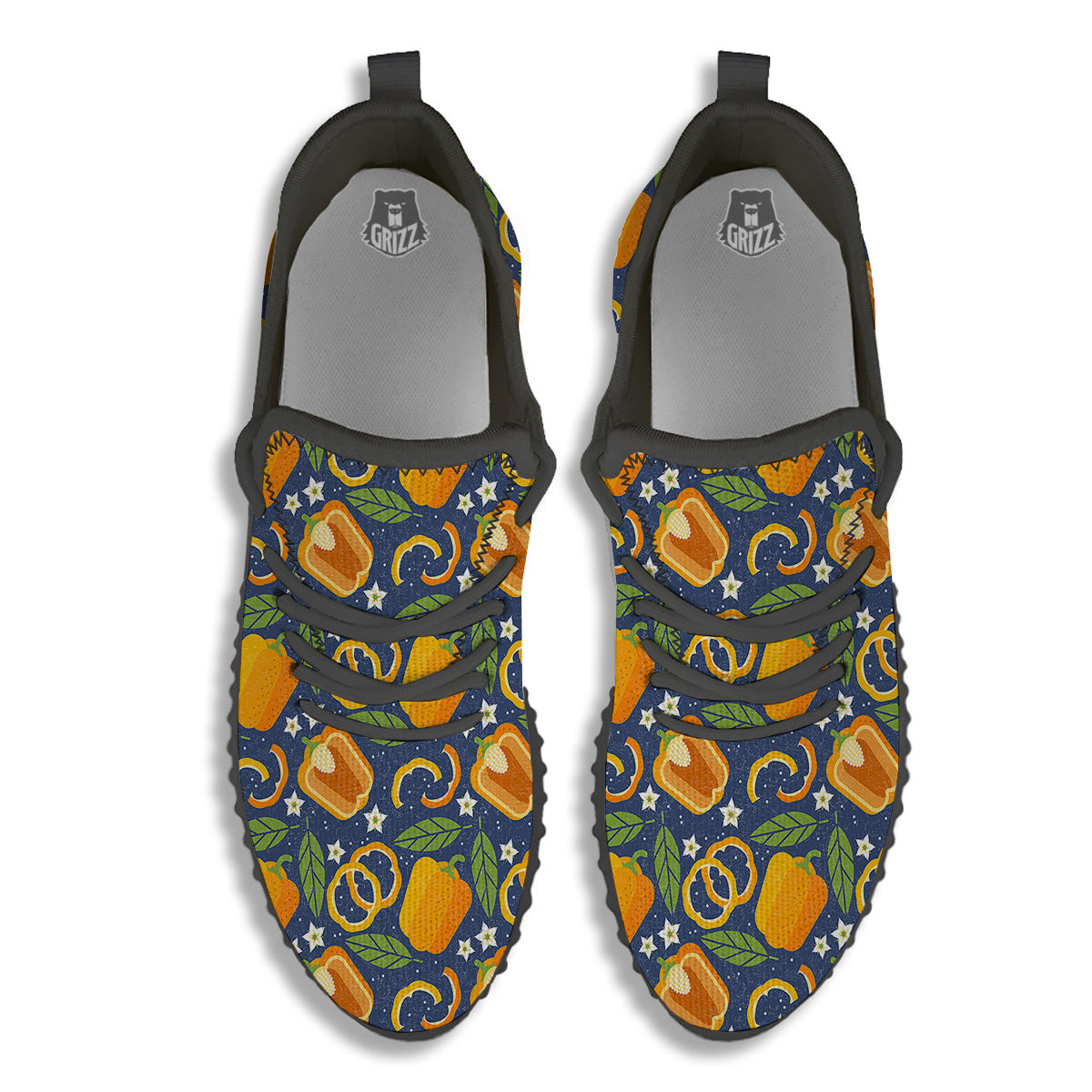Bell Pepper Leaf Print Pattern Black Walking Shoes-grizzshop