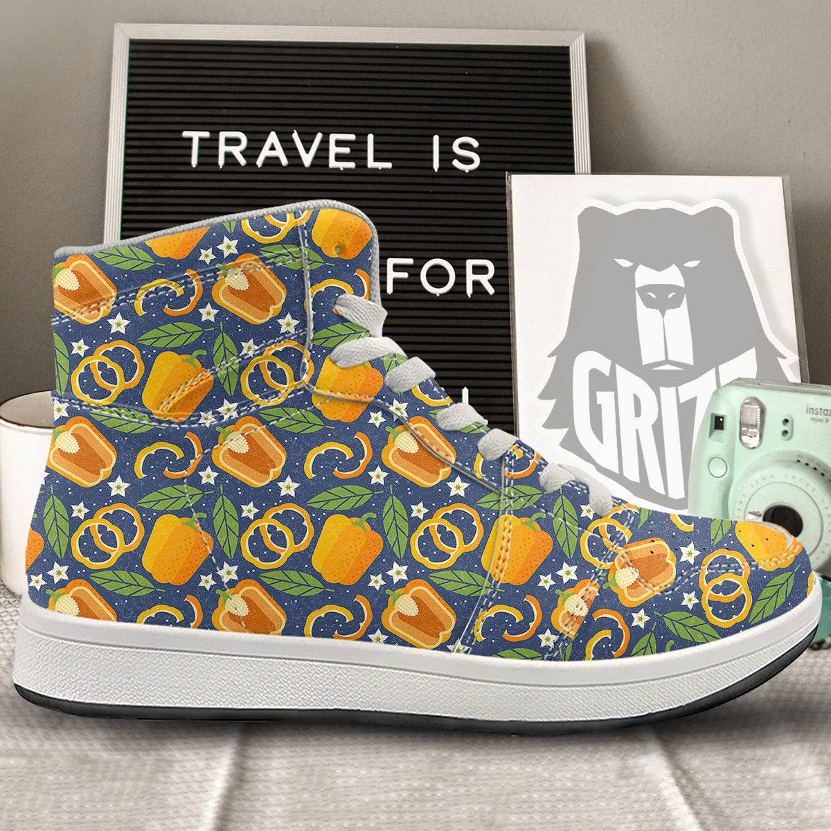 Bell Pepper Leaf Print Pattern High Top Sneakers-grizzshop