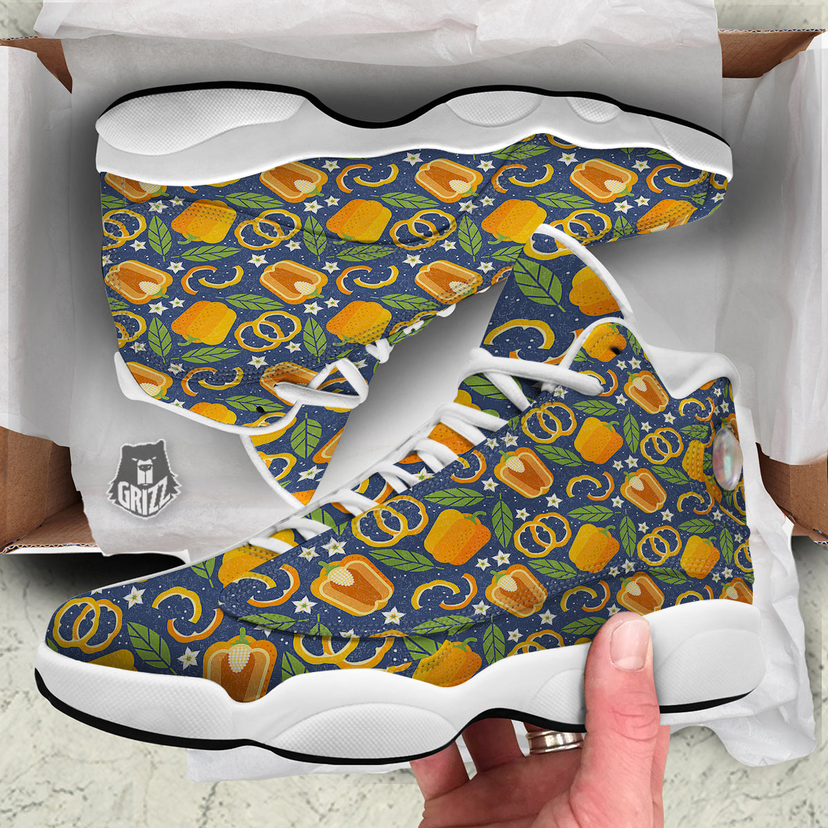 Bell Pepper Leaf Print Pattern White Basketball Shoes-grizzshop