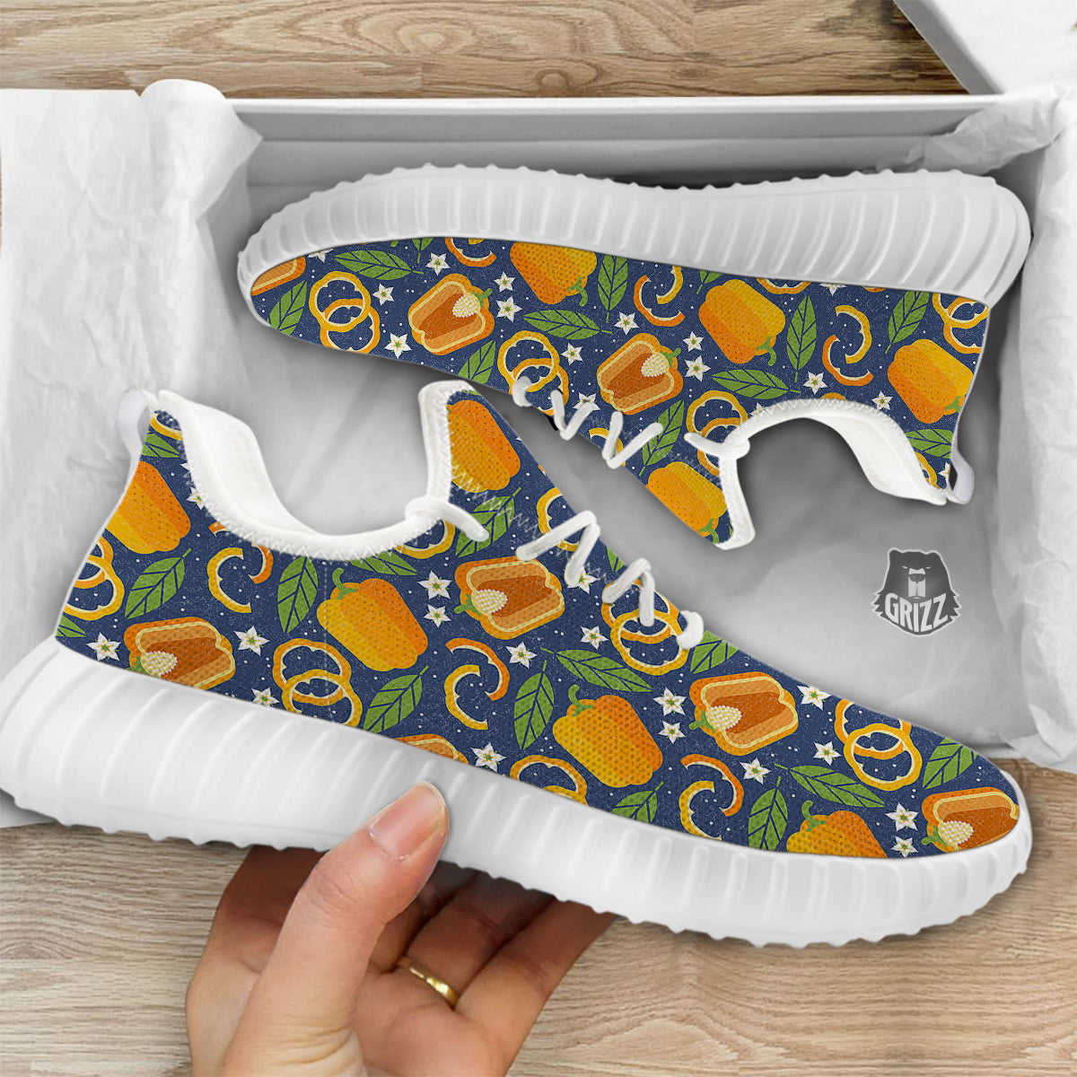 Bell Pepper Leaf Print Pattern White Walking Shoes-grizzshop