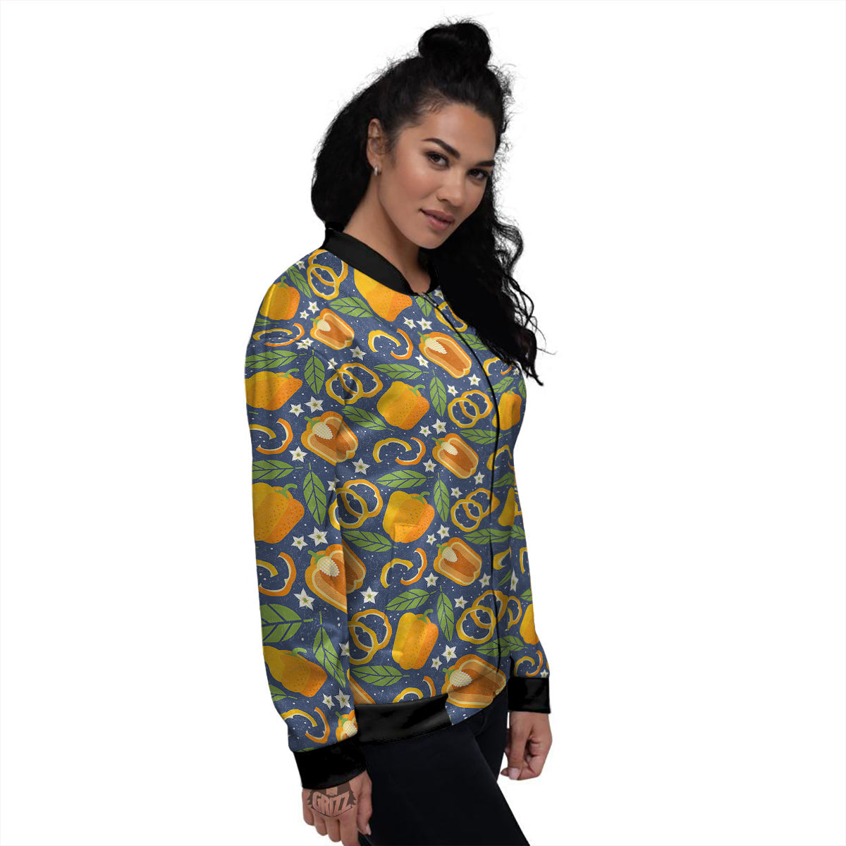 Bell Pepper Leaf Print Pattern Women's Bomber Jacket-grizzshop
