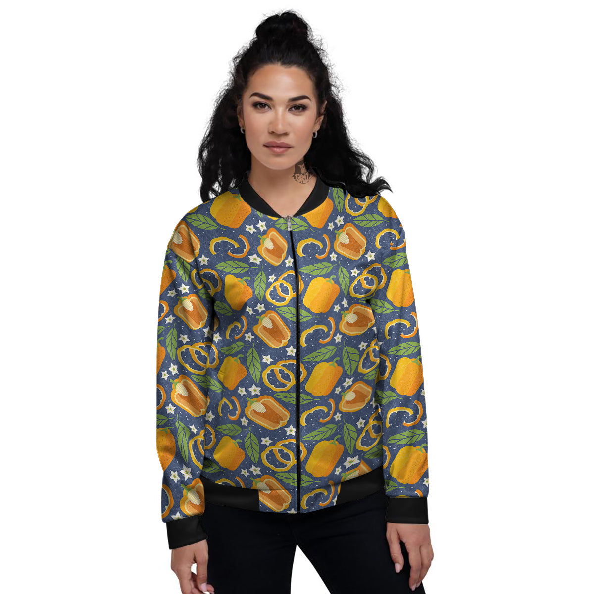 Bell Pepper Leaf Print Pattern Women's Bomber Jacket-grizzshop