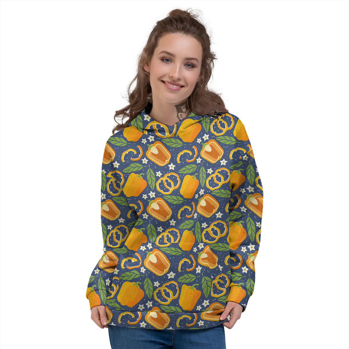 Bell Pepper Leaf Print Pattern Women's Hoodie-grizzshop