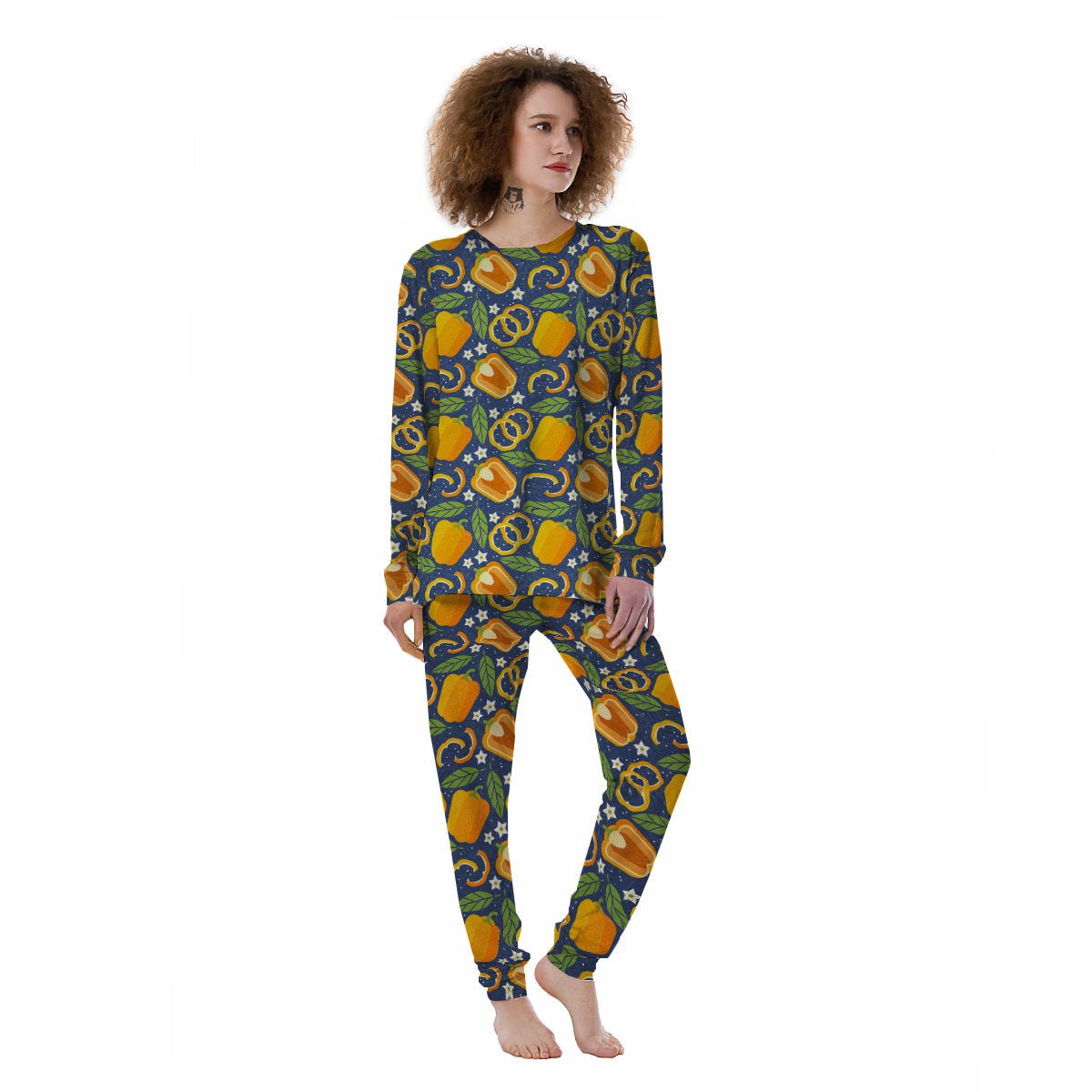 Bell Pepper Leaf Print Pattern Women's Pajamas-grizzshop