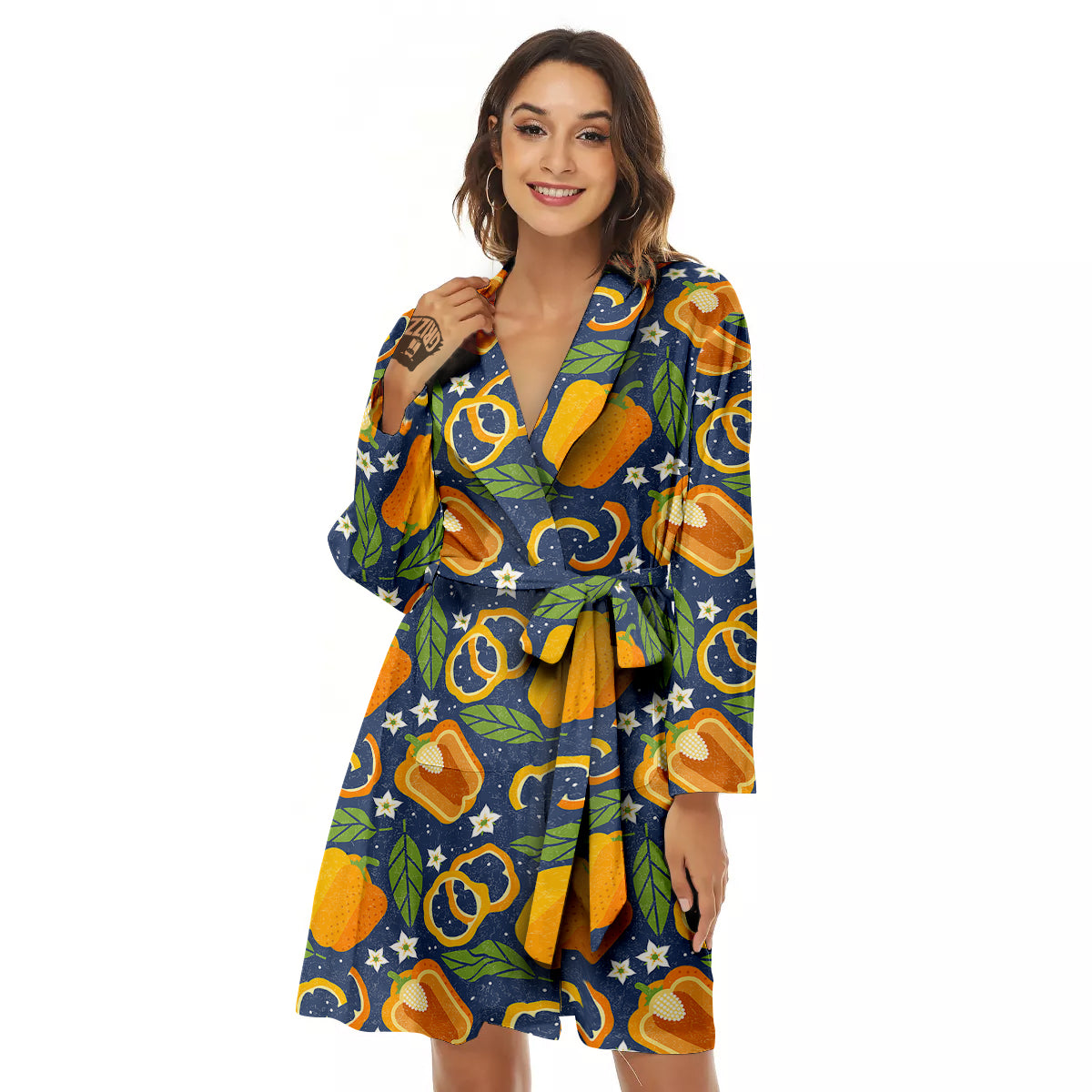 Bell Pepper Leaf Print Pattern Women's Robe-grizzshop