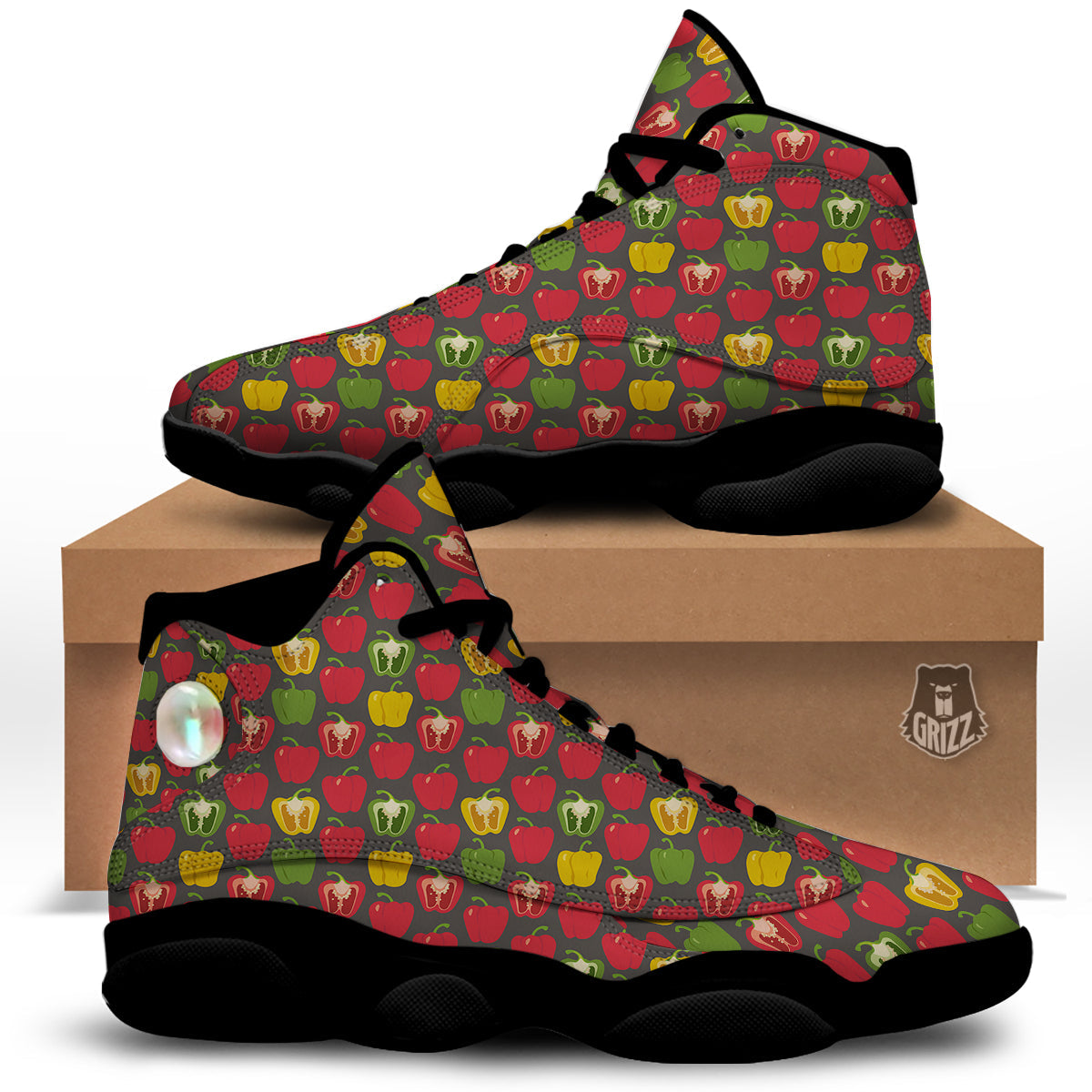 Bell Pepper Vintage Print Pattern Black Basketball Shoes-grizzshop
