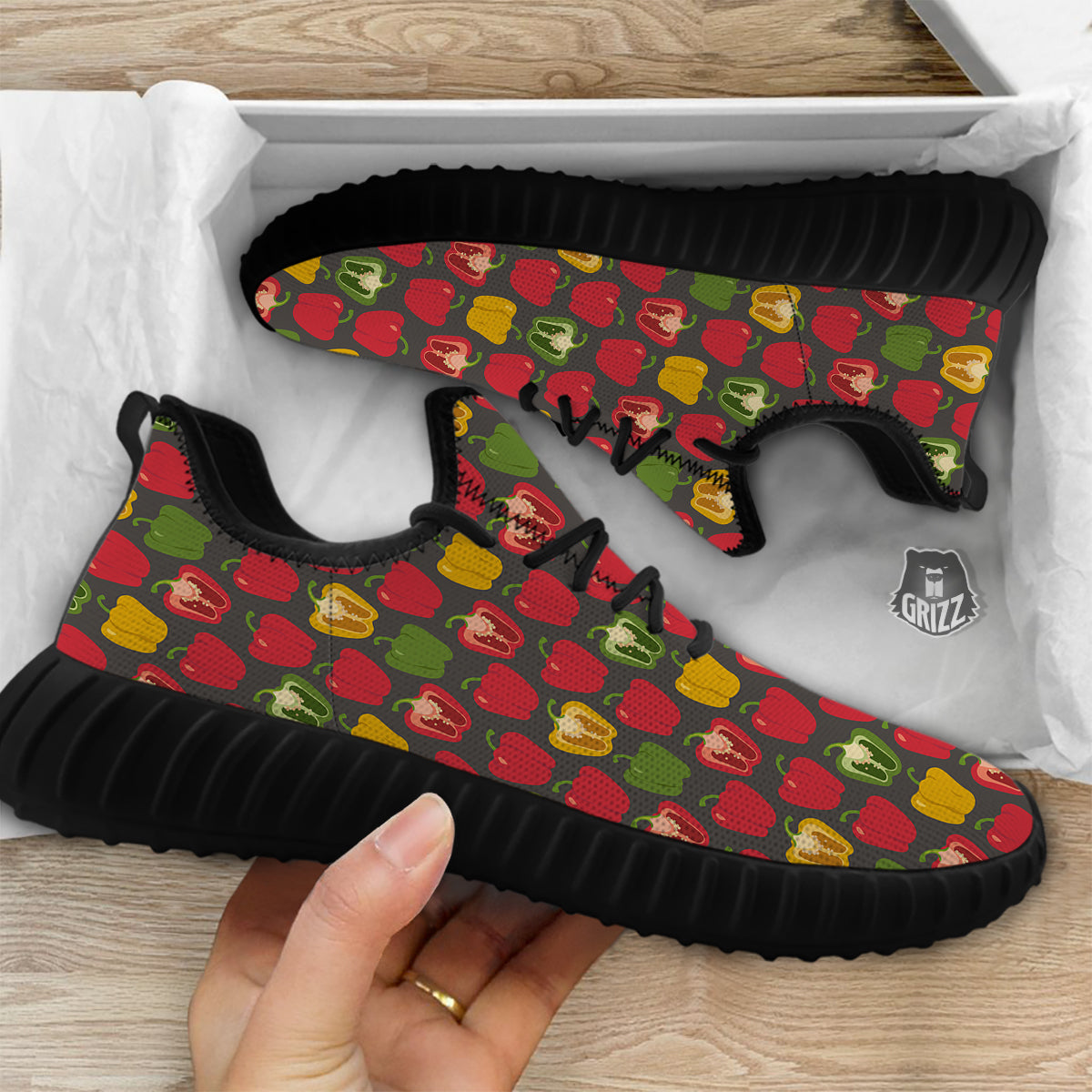 Bell Pepper Vintage Print Pattern Black Walking Shoes-grizzshop