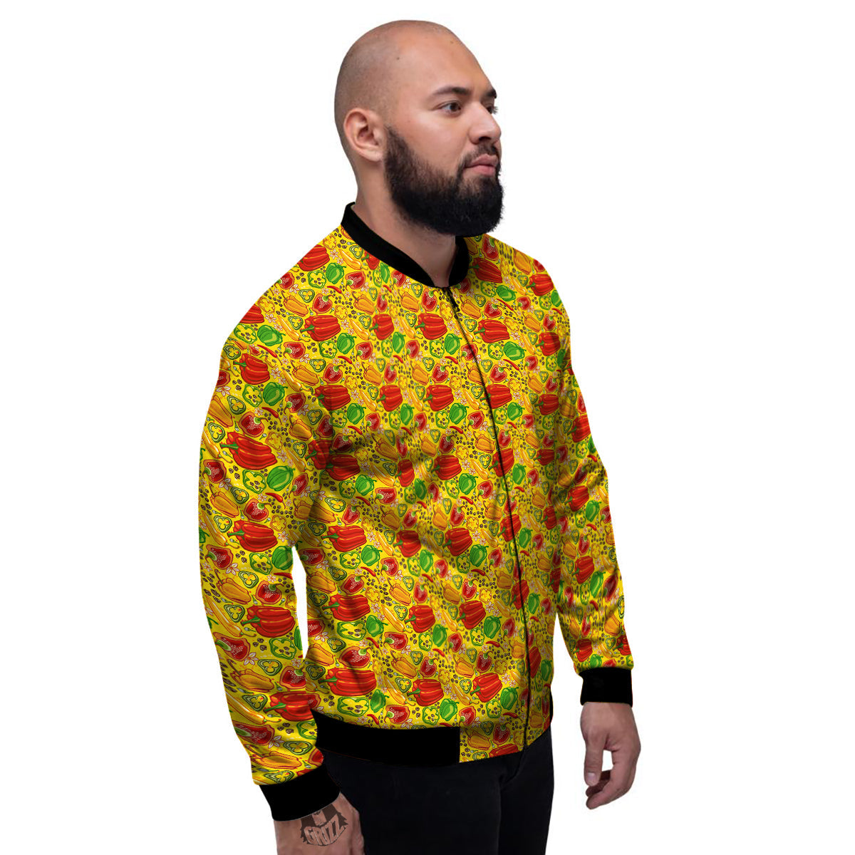 Bell Pepper Yellow Print Pattern Men's Bomber Jacket-grizzshop