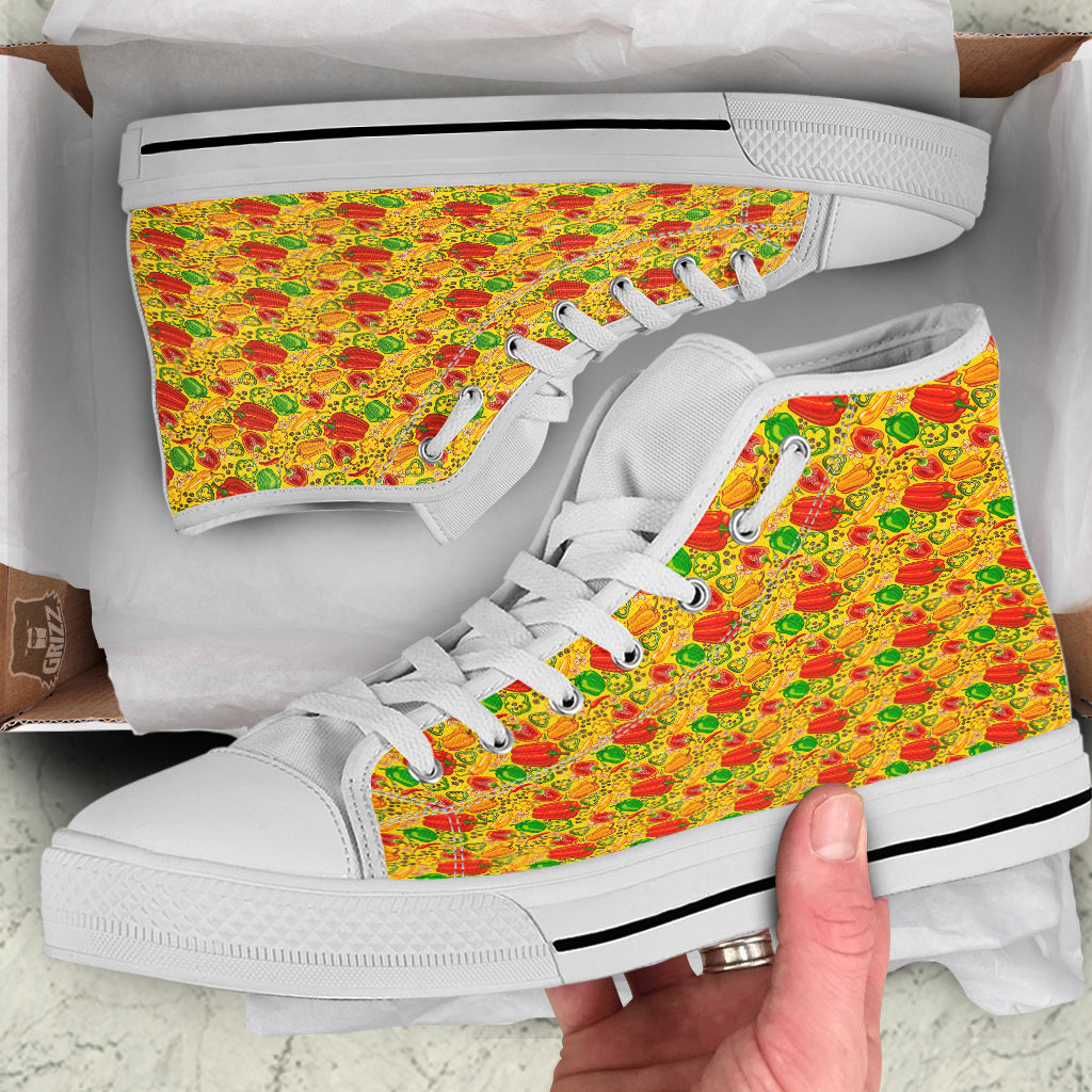 Bell Pepper Yellow Print Pattern White High Top Shoes-grizzshop