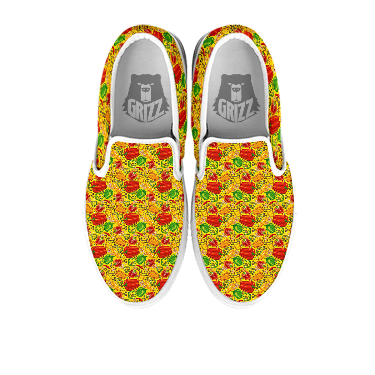 Bell Pepper Yellow Print Pattern White Slip On Shoes-grizzshop