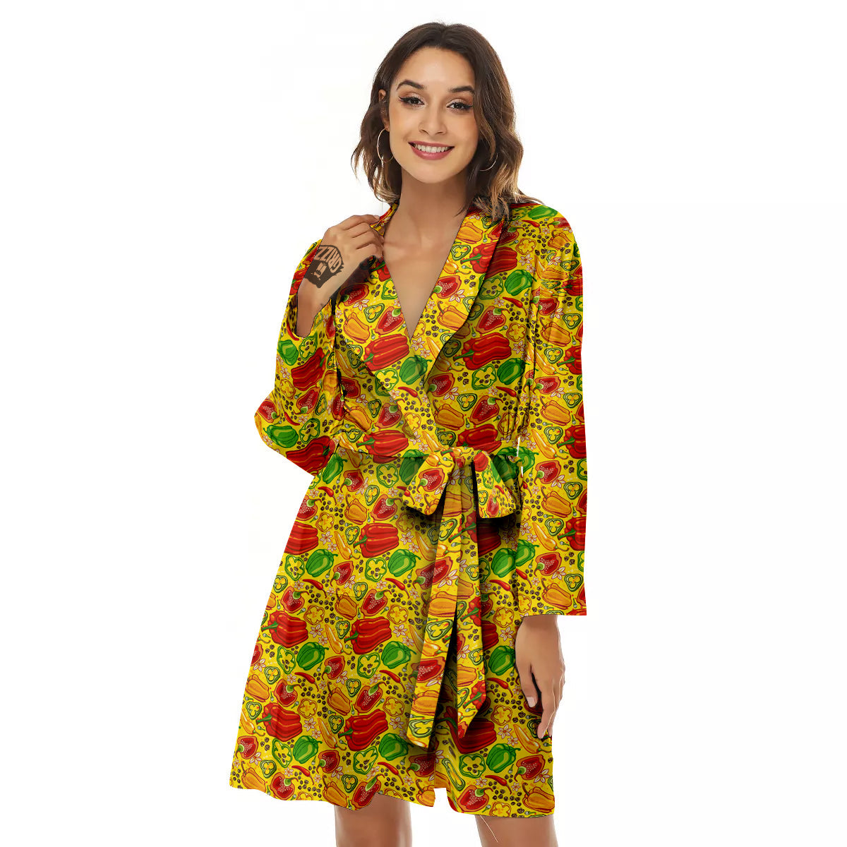 Bell Pepper Yellow Print Pattern Women's Robe-grizzshop
