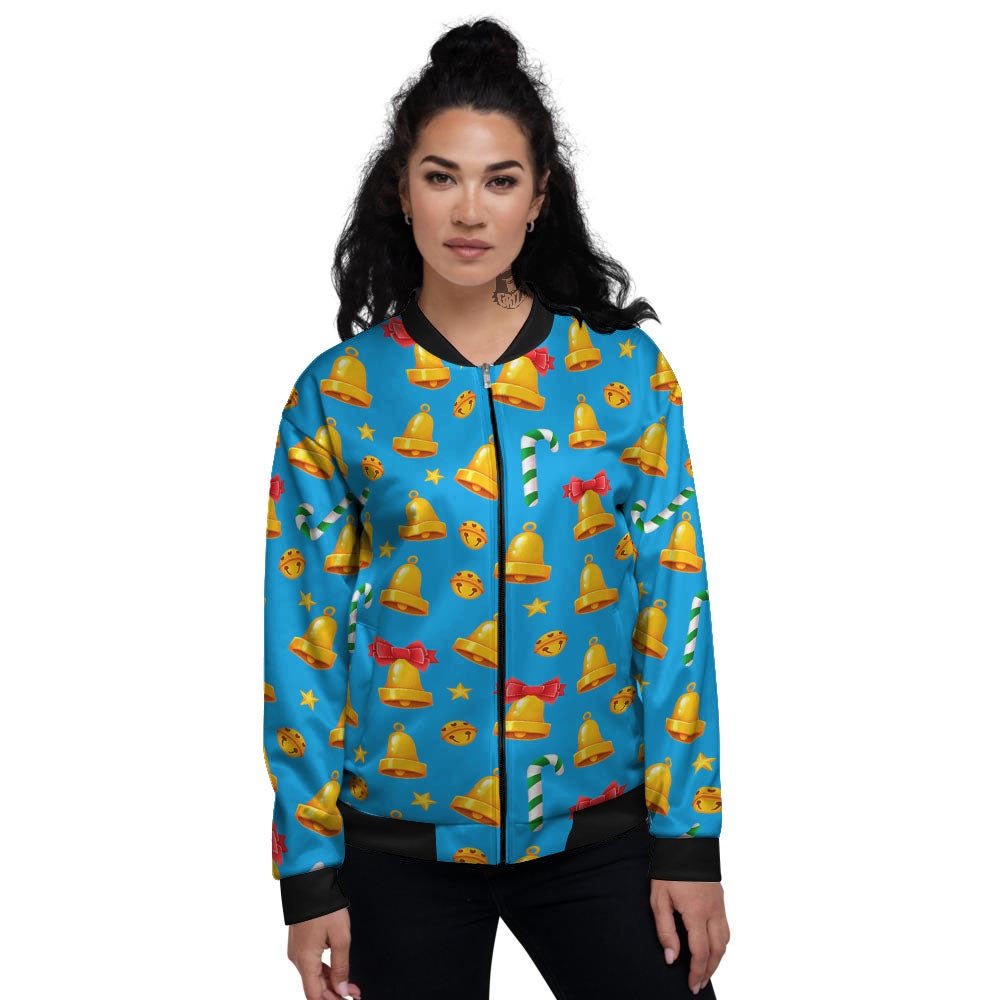 Bells Merry Christmas Print Pattern Women's Bomber Jacket-grizzshop