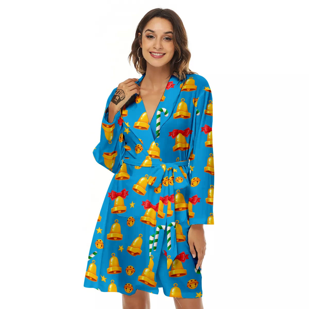 Bells Merry Christmas Print Pattern Women's Robe-grizzshop