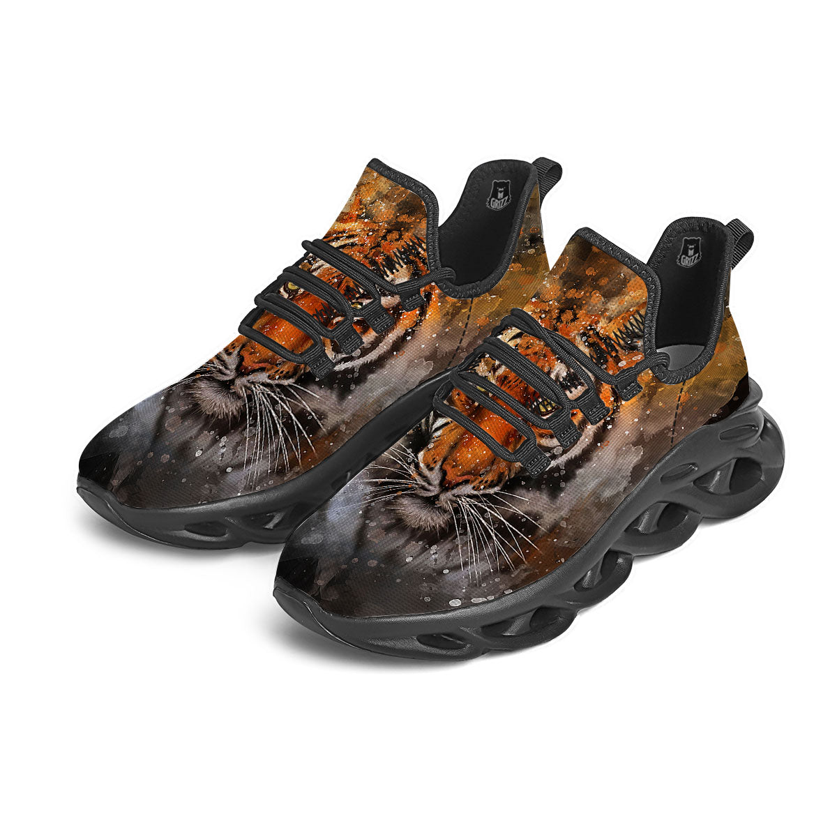 Bengal Tiger Watercolor Print Black Running Shoes-grizzshop