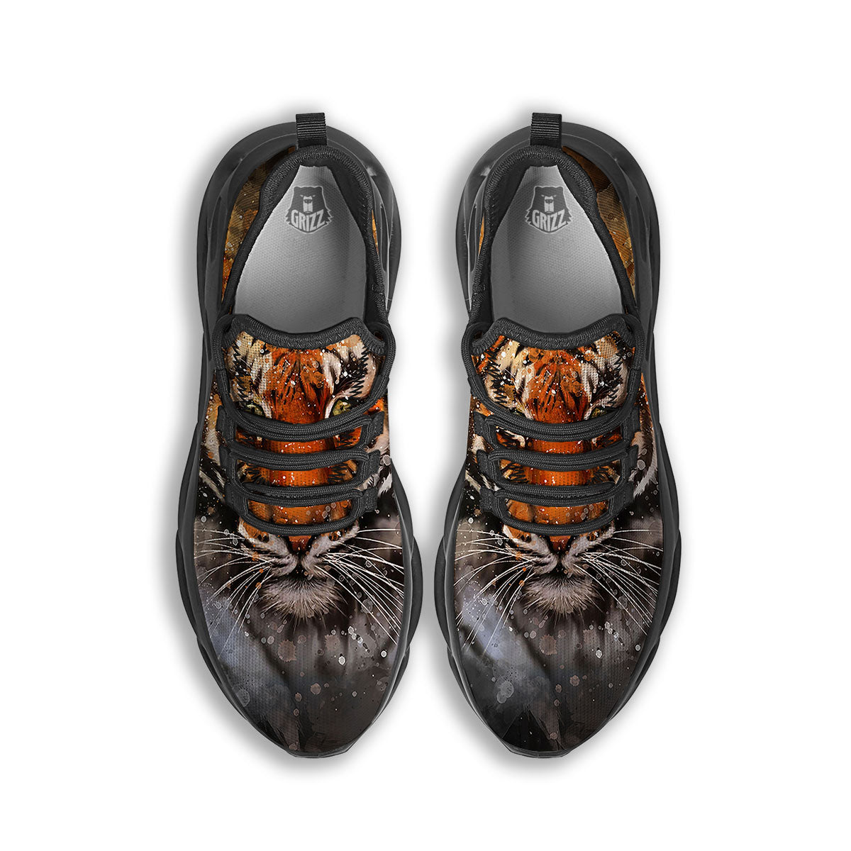 Bengal Tiger Watercolor Print Black Running Shoes-grizzshop