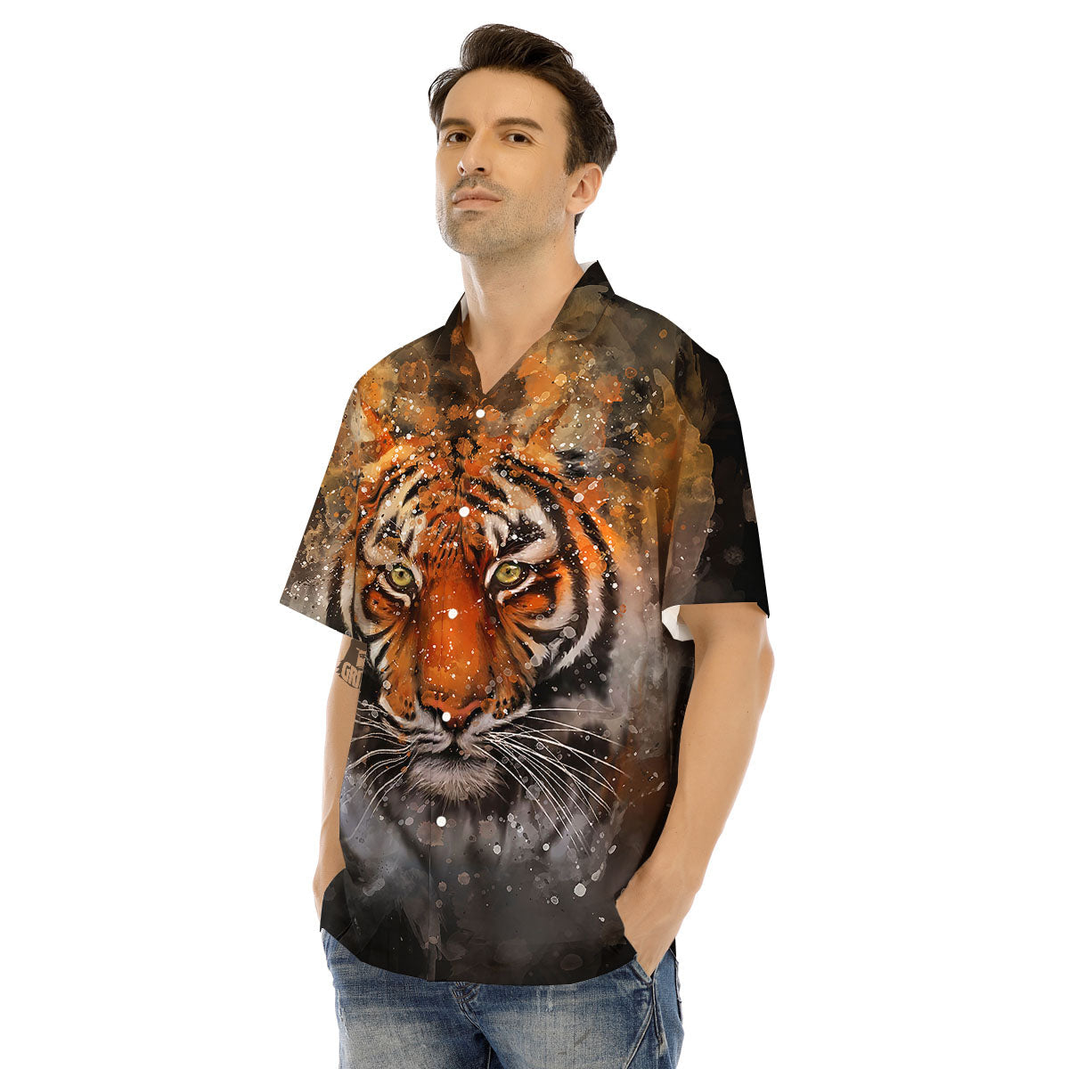 Bengal Tiger Watercolor Print Men's Hawaiian Shirt-grizzshop