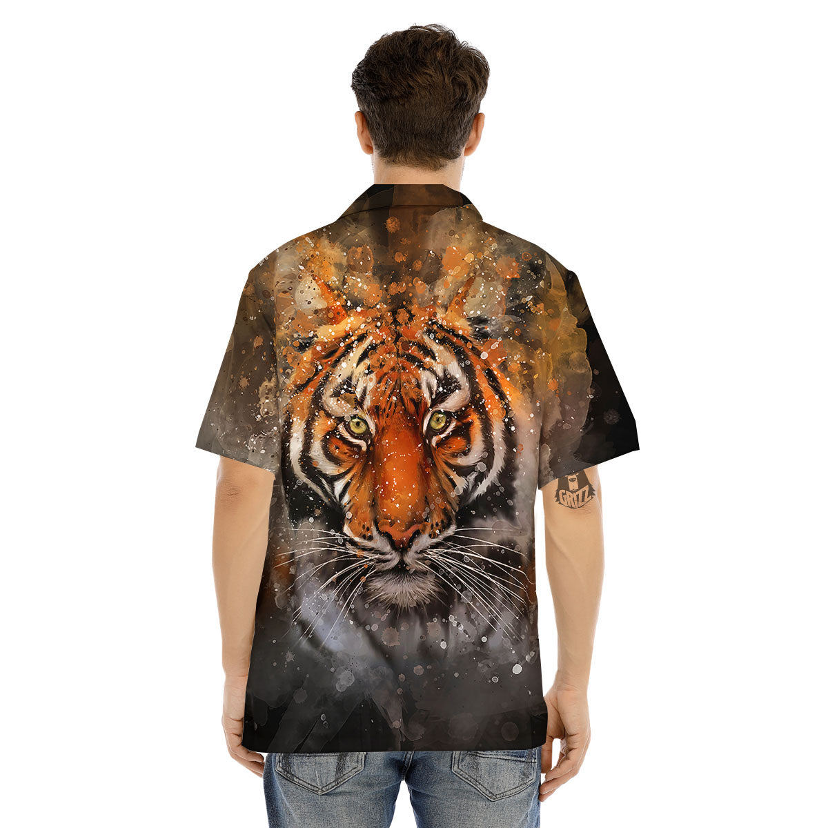 Bengal Tiger Watercolor Print Men's Hawaiian Shirt-grizzshop
