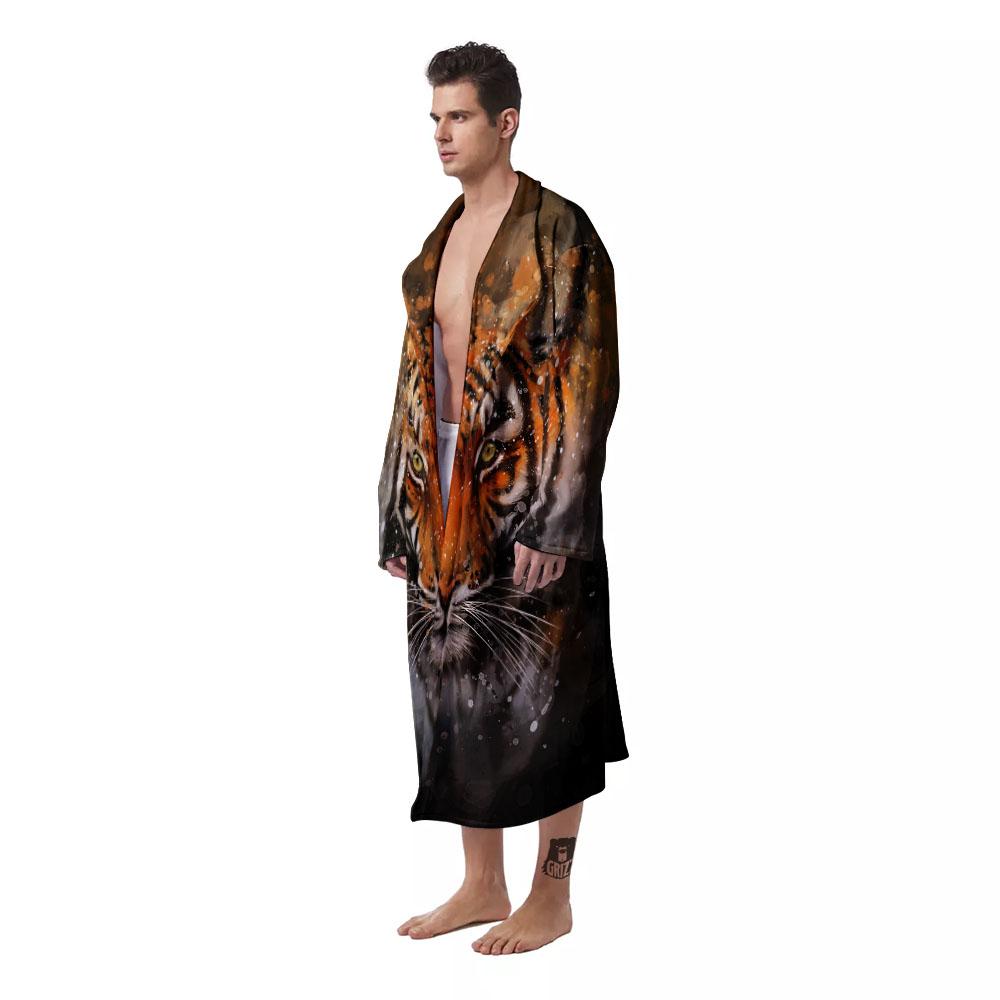 Bengal Tiger Watercolor Print Men's Robe-grizzshop
