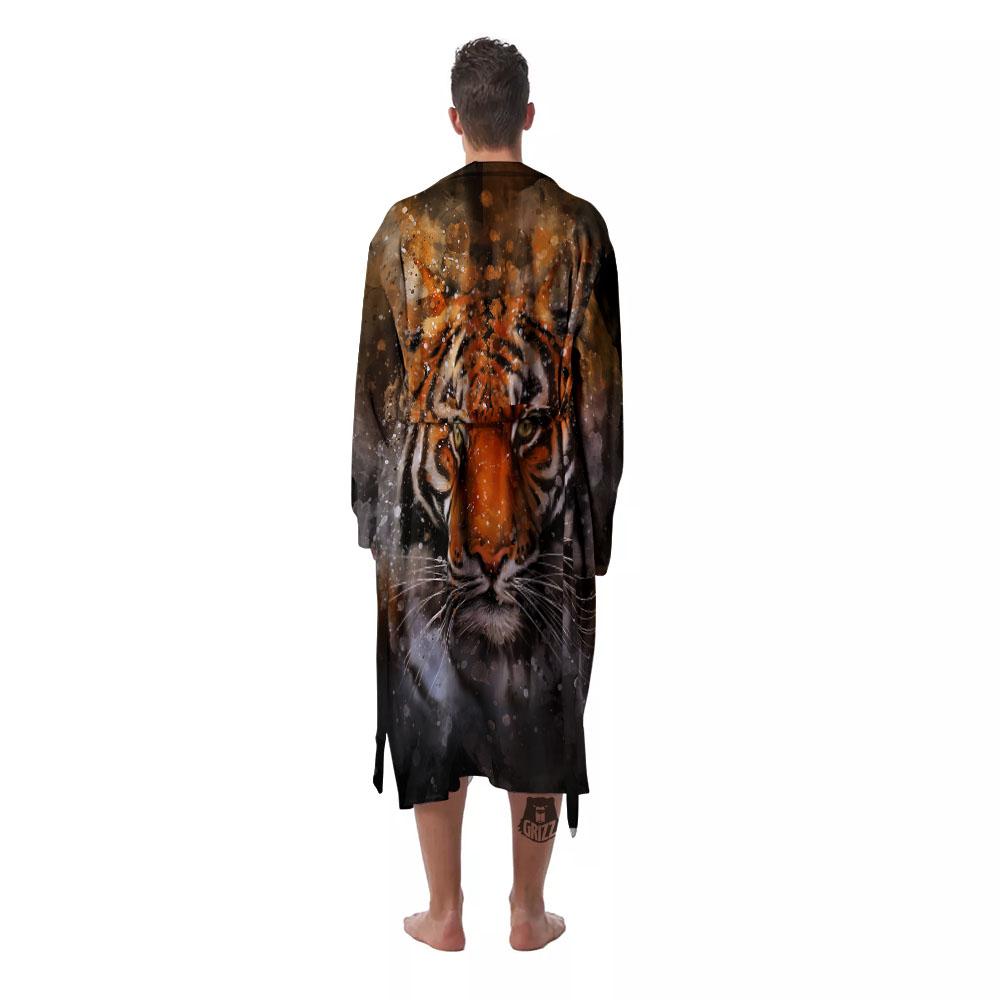 Bengal Tiger Watercolor Print Men's Robe-grizzshop