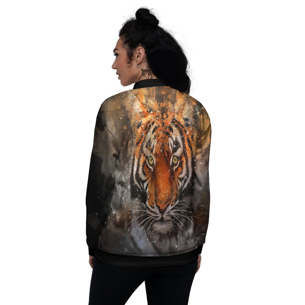 Bengal Tiger Watercolor Print Women's Bomber Jacket-grizzshop
