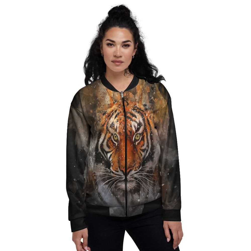 Bengal Tiger Watercolor Print Women's Bomber Jacket-grizzshop