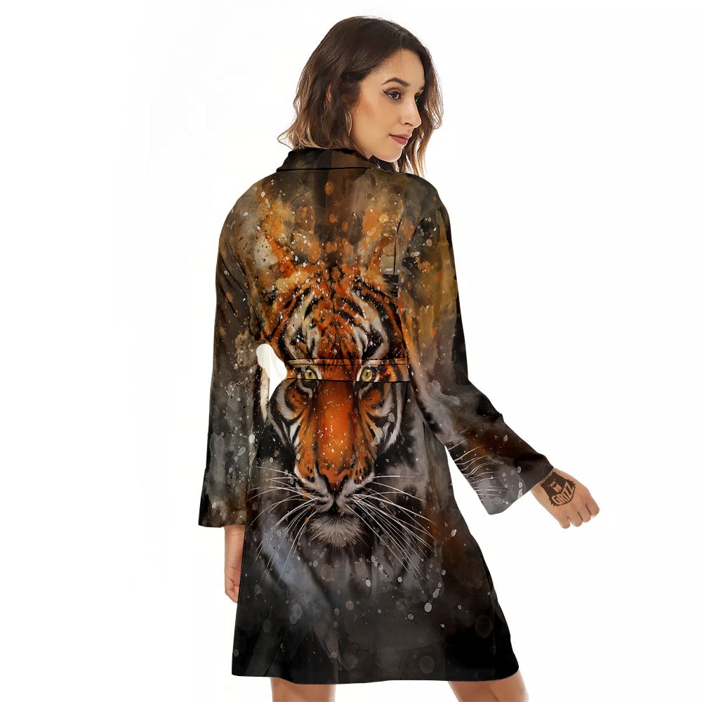 Bengal Tiger Watercolor Print Women's Robe-grizzshop
